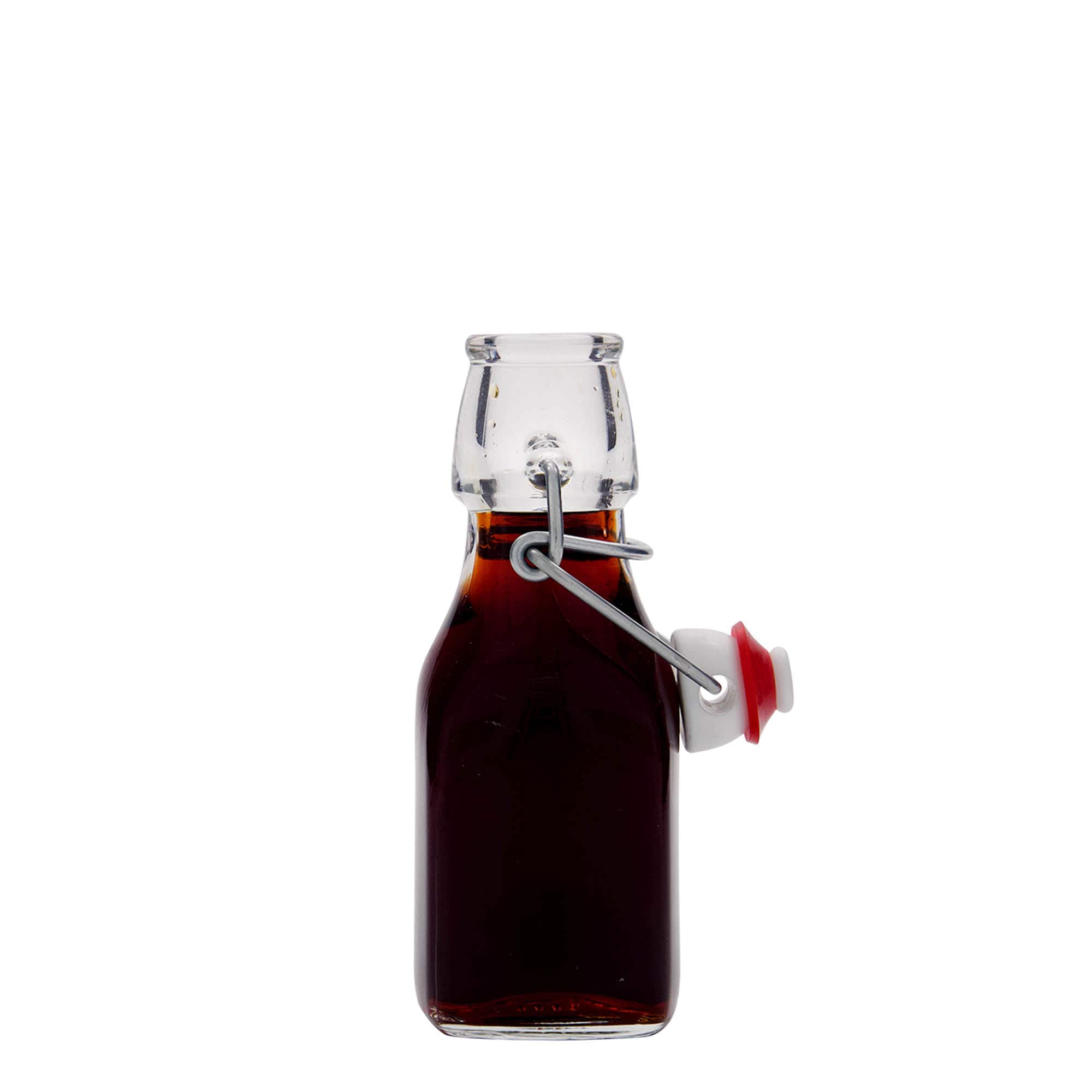 125 ml lasipullo ”Swing”, neliö, suuaukko: saranakorkki