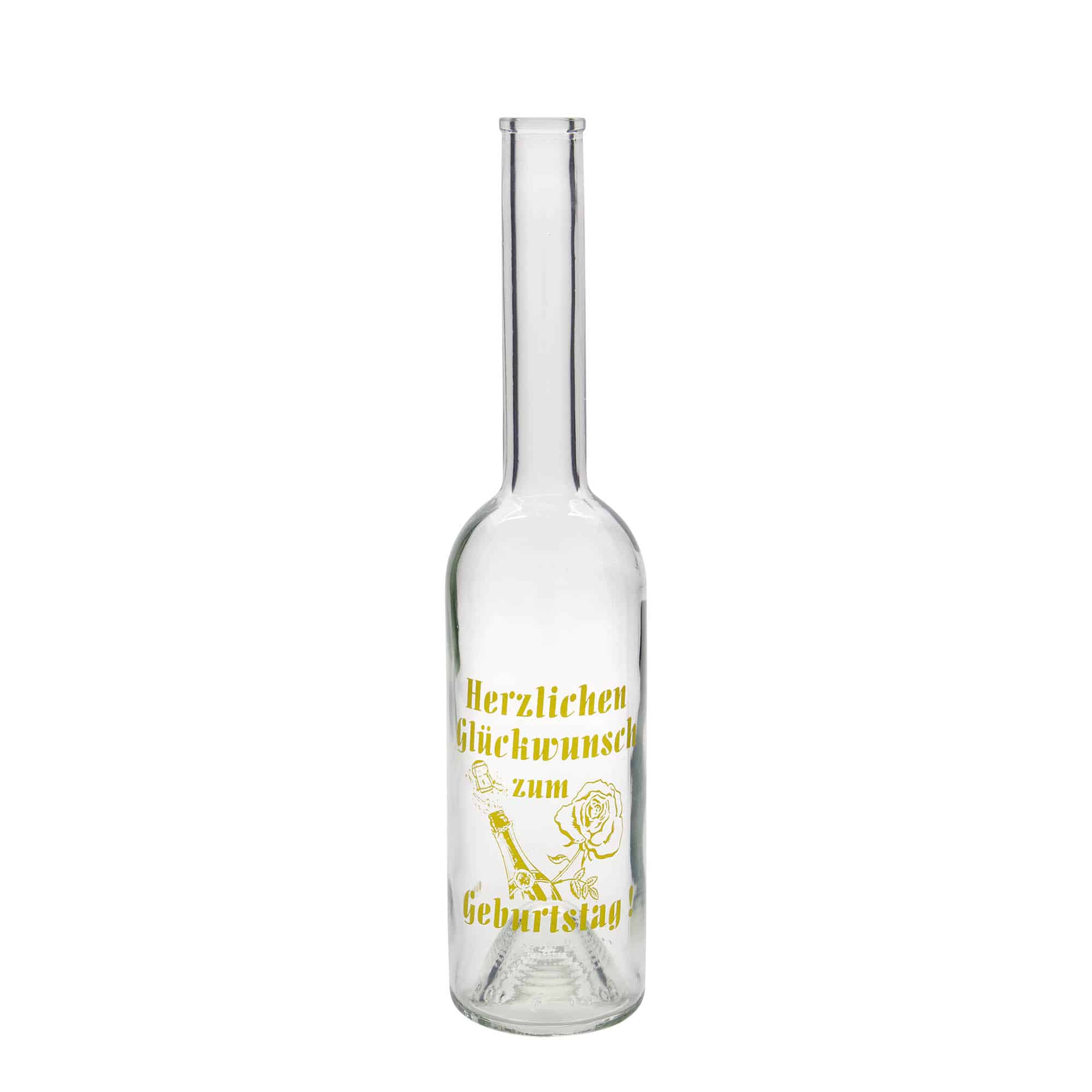 500 ml lasipullo 'Ooppera', kuvio: syntymäpäiväpullo, suu: korkki 500 ml lasipullo 'Ooppera', kuvio: syntymäpäiväpullo, suu: korkki