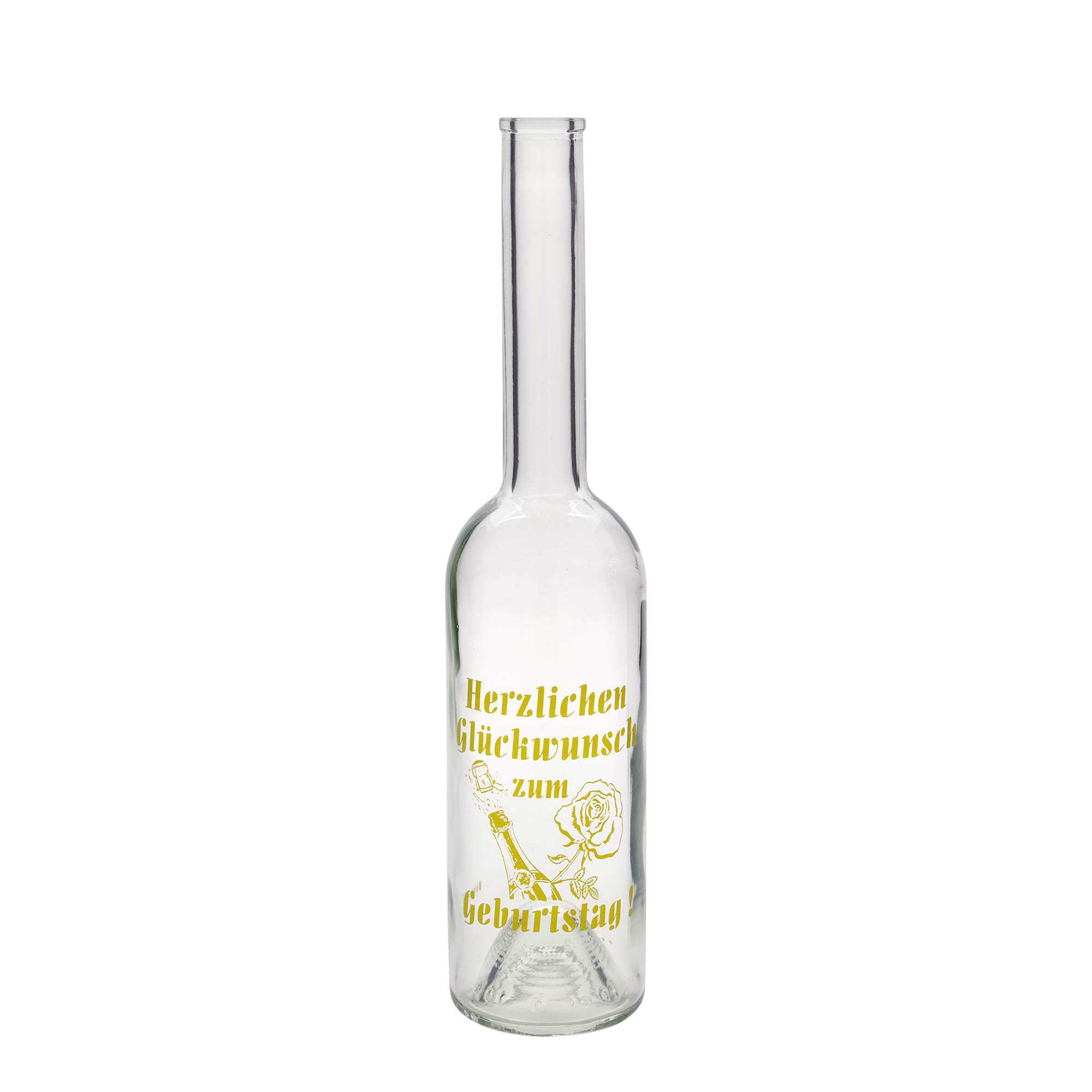500 ml lasipullo 'Opera', kuvio: syntymäpäiväpullo, suuaukko: korkki