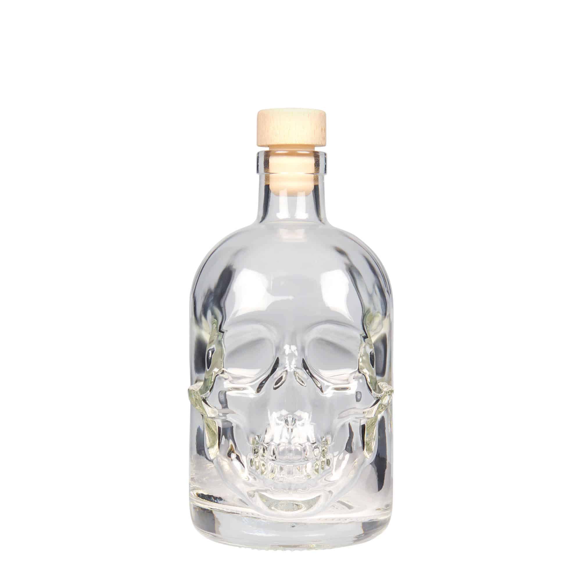 500 ml lasipullo 'Pääkallo', suu: korkki