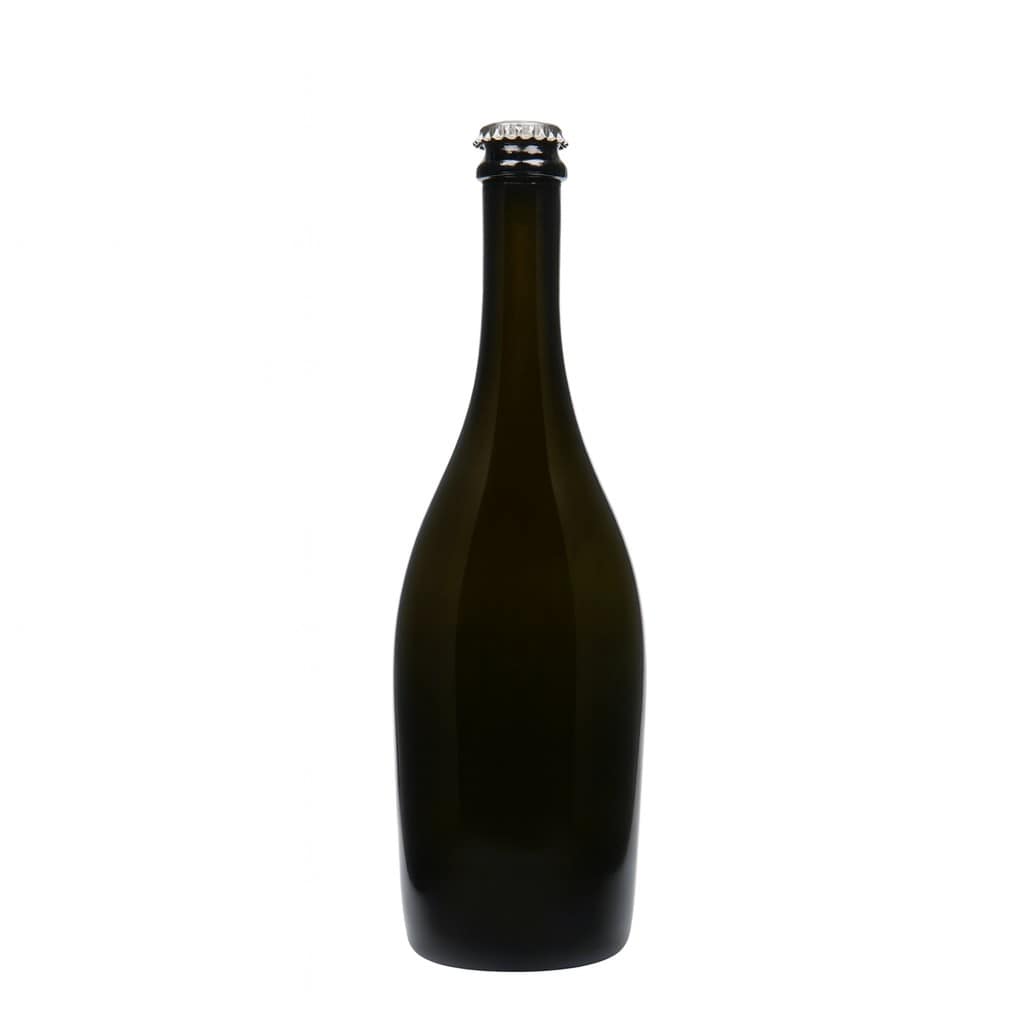750 ml kuohuviinipullo ”Carmen”, lasia, antiikkivihreä, suukappale: kruunukorkki