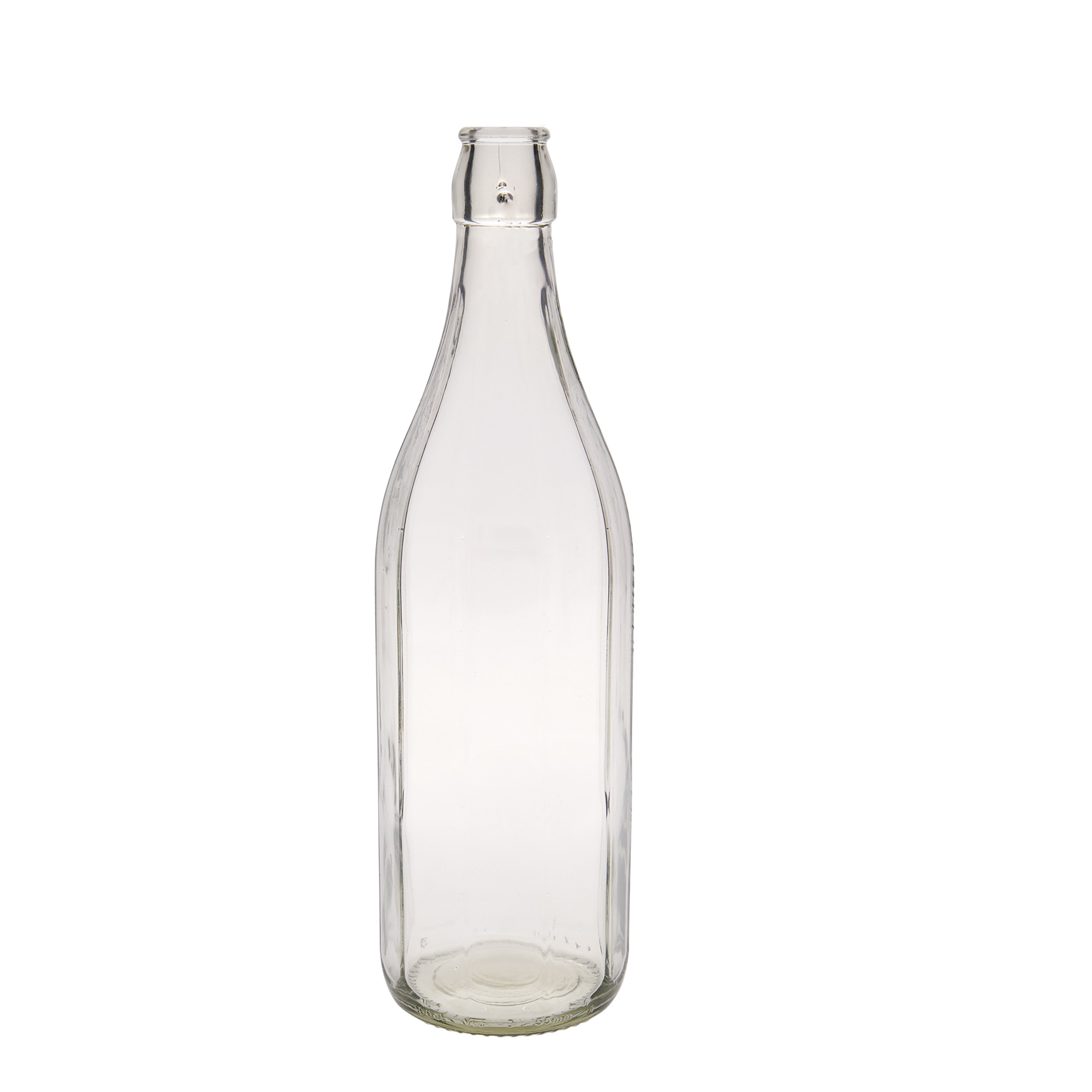 1 000 ml lasipullo 'Bravo' #, kymmenkulmainen, suuaukko: saranakorkki