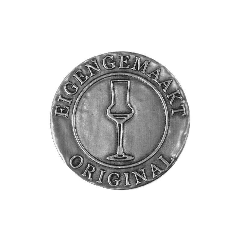 Tinamerkki 'Eigengemaakt', pyöreä, metalli, hopea Tinamerkki 'Eigengemaakt', pyöreä, metalli, hopea