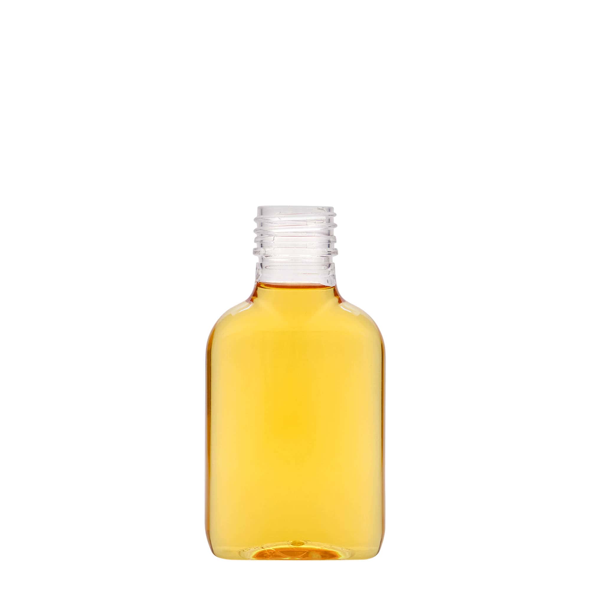 100 ml taskupullo, ovaali, PET-muovia, suuaukko: PP 28