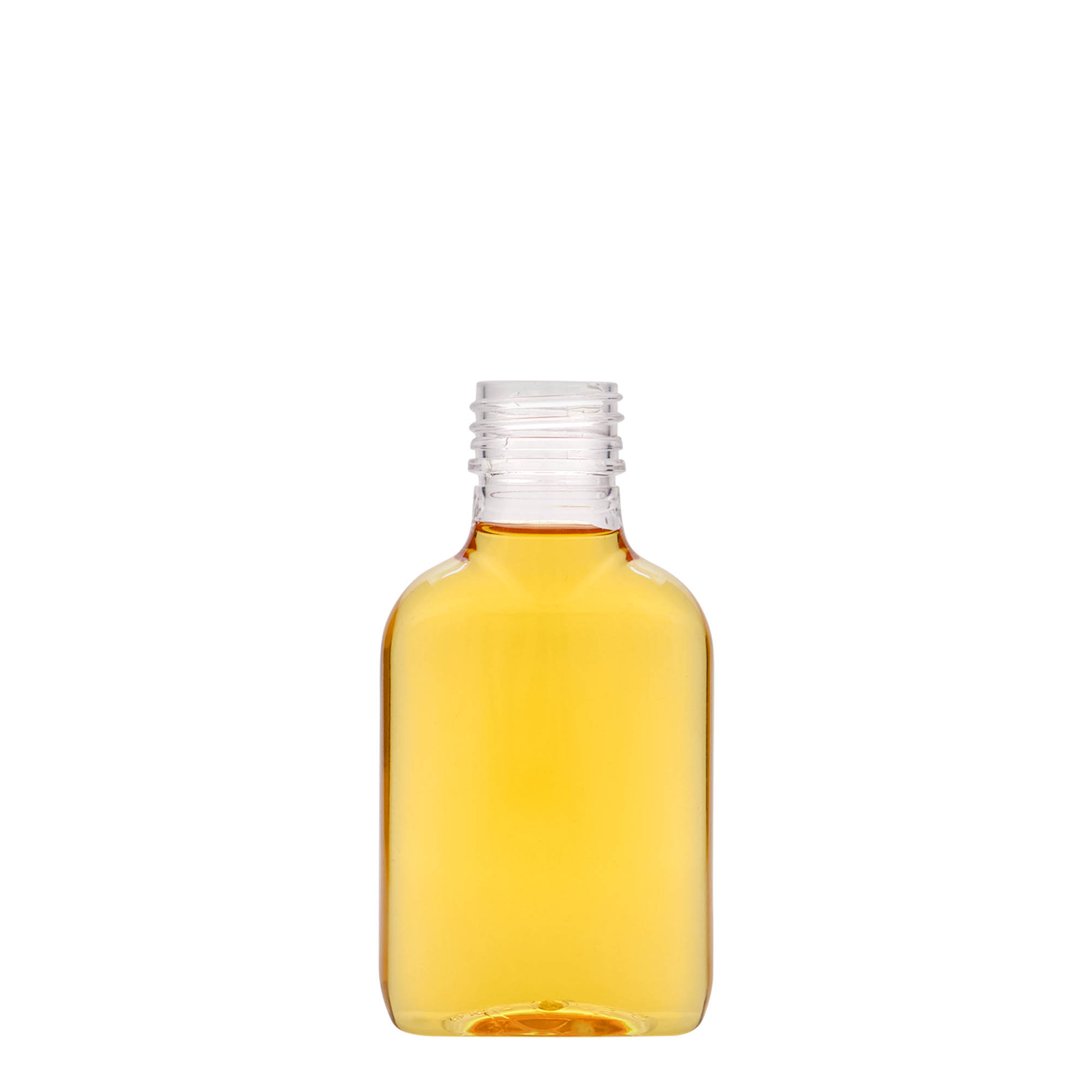 100 ml taskupullo, ovaali, PET-muovia, suuaukko: PP 28 100 ml taskupullo, ovaali, PET-muovia, suuaukko: PP 28