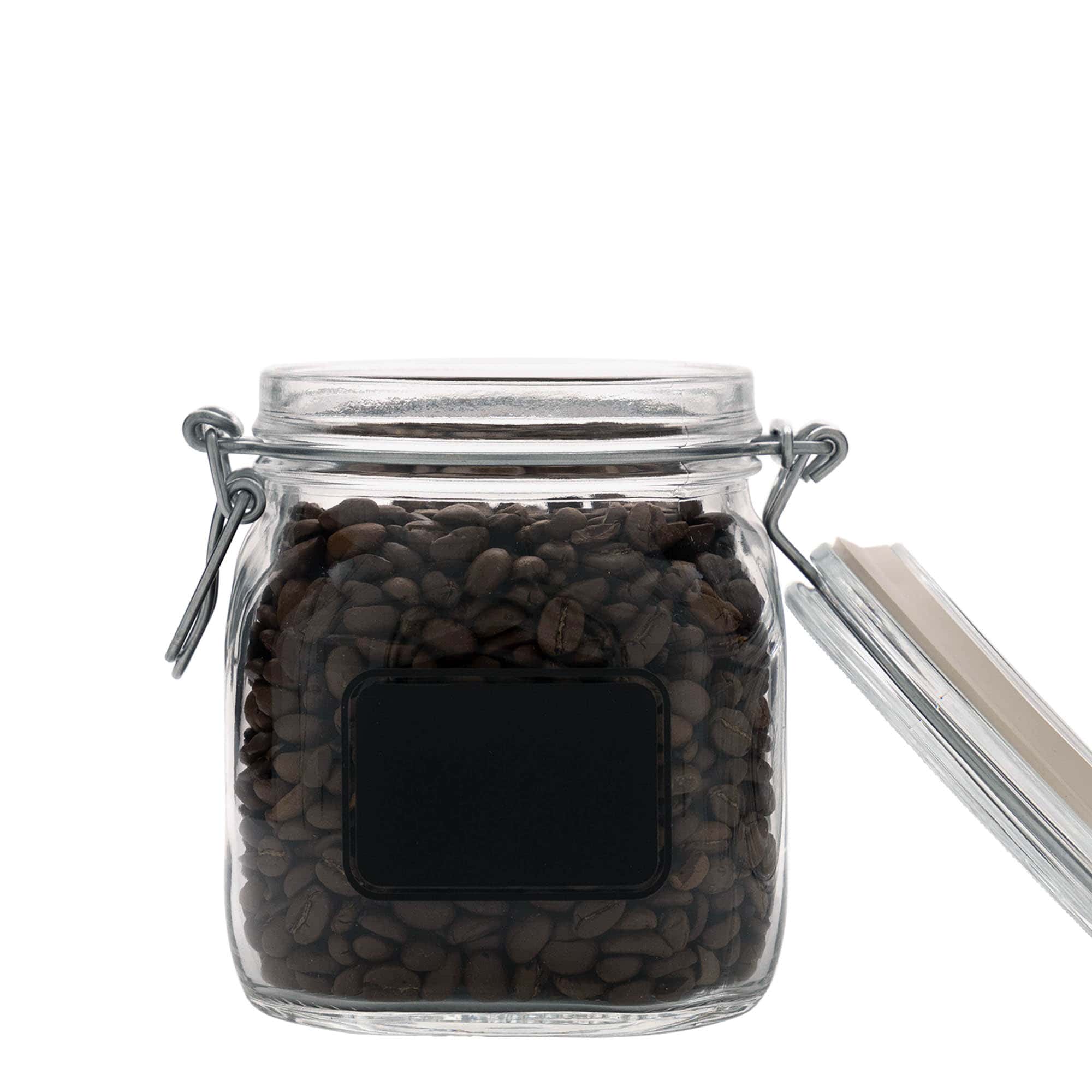 750 ml narulukollinen lasi ”Fido”, kuvio: etikettikenttä, neliö, suuaukko: narulukko