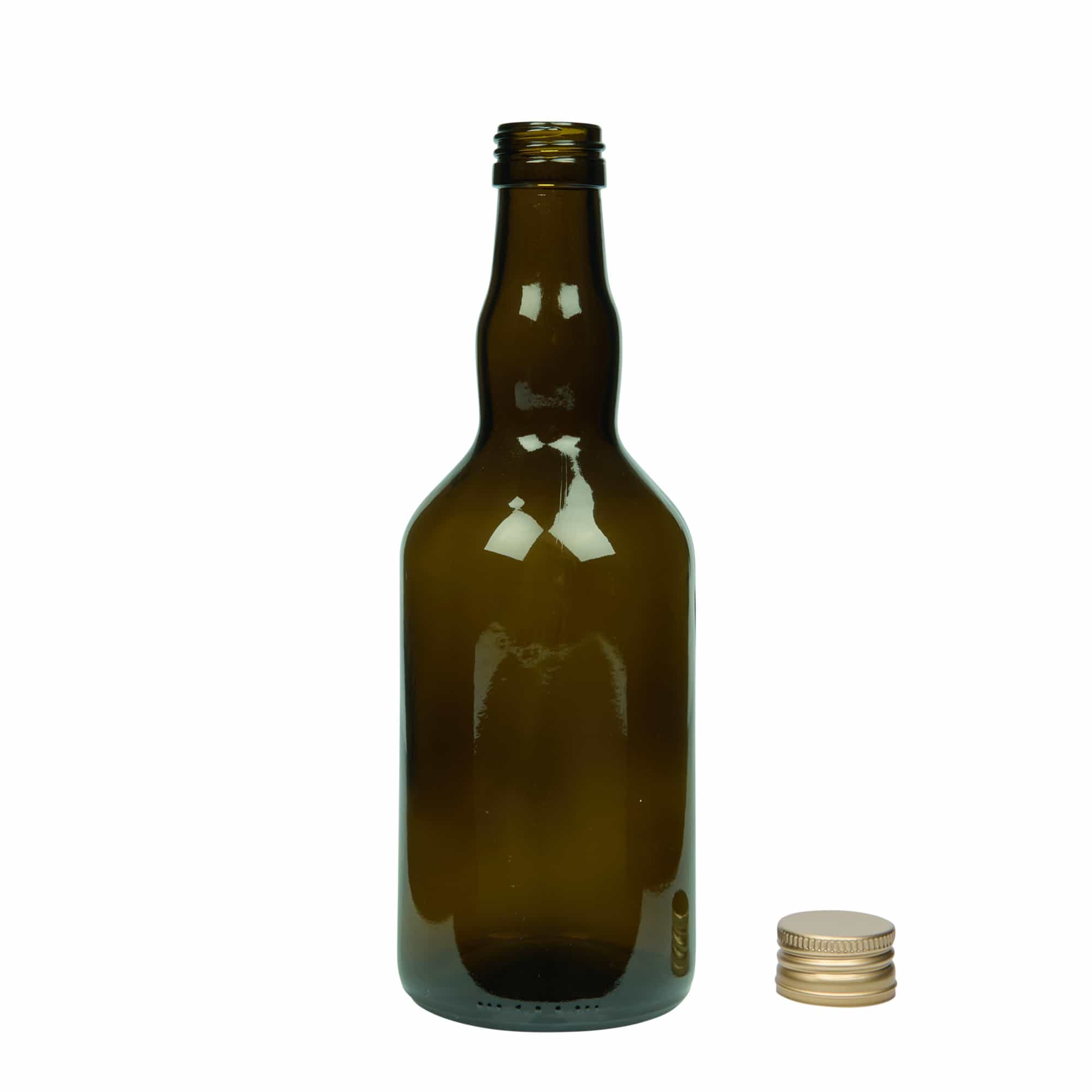 500 ml lasipullo ”Olona”, antiikkivihreä, suuaukko: PP 31,5