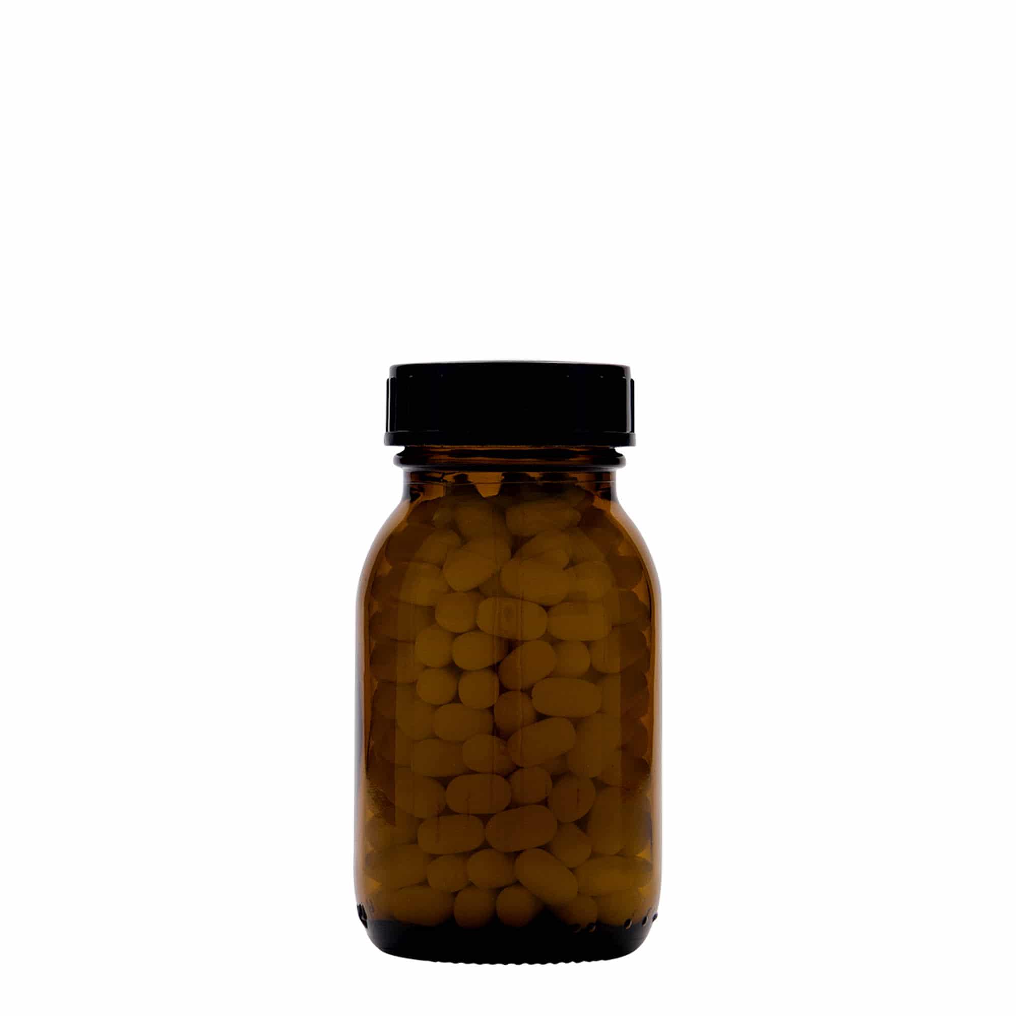 125 ml leveäkaulainen lasi, ruskea, suuaukon koko: DIN 40