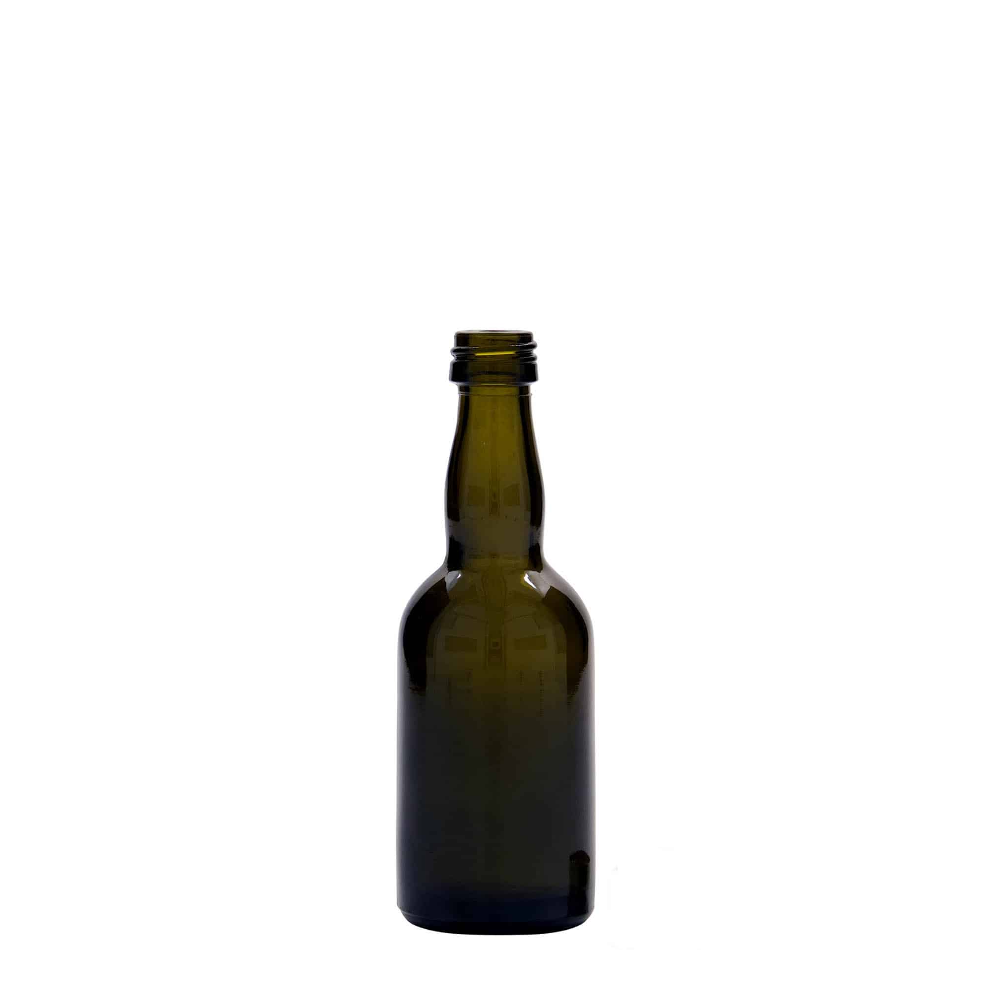 50 ml lasipullo 'Proba', antiikinvihreä, suu: PP 18