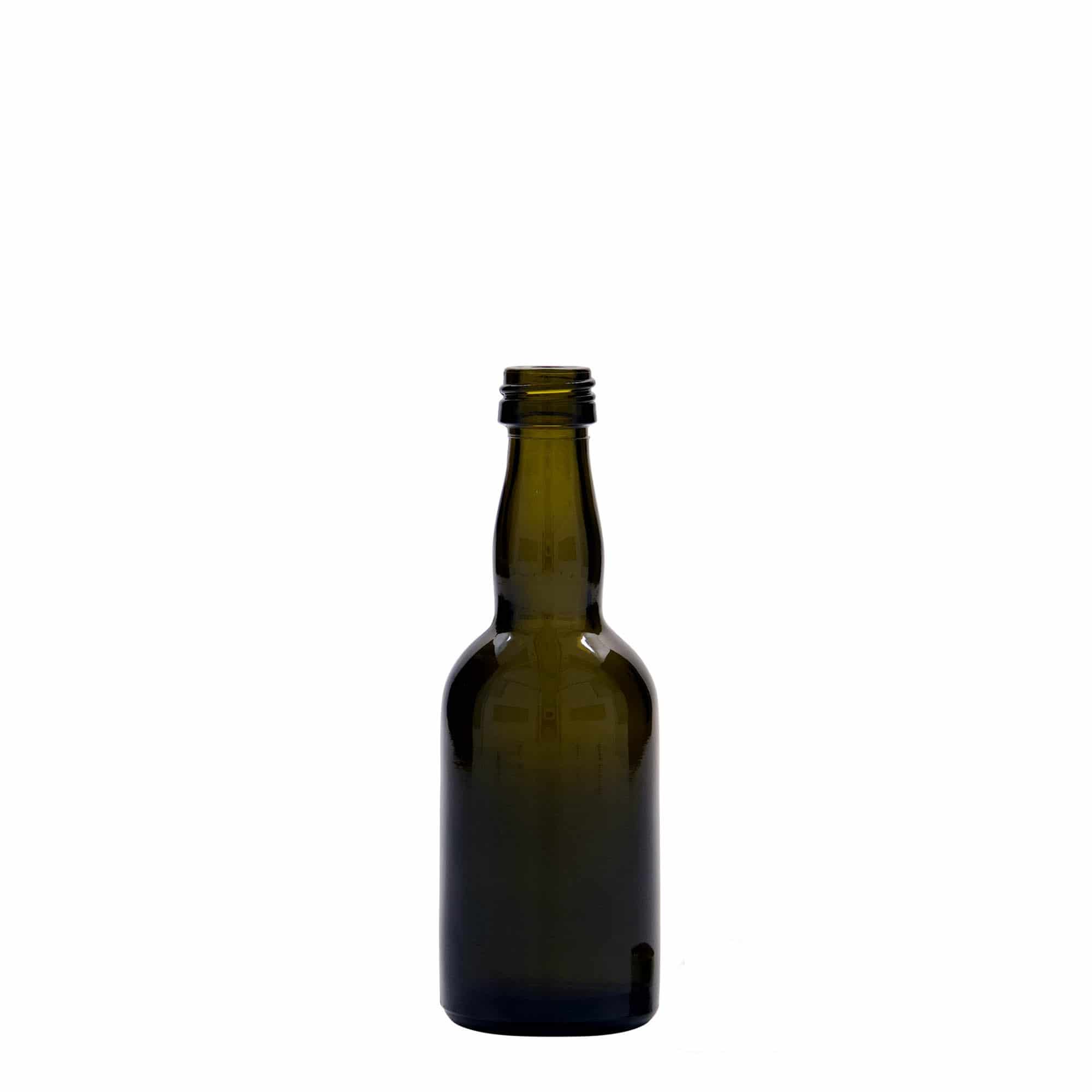 50 ml lasipullo 'Proba', antiikkivihreä, suuaukko: PP 18 50 ml lasipullo 'Proba', antiikkivihreä, suuaukko: PP 18