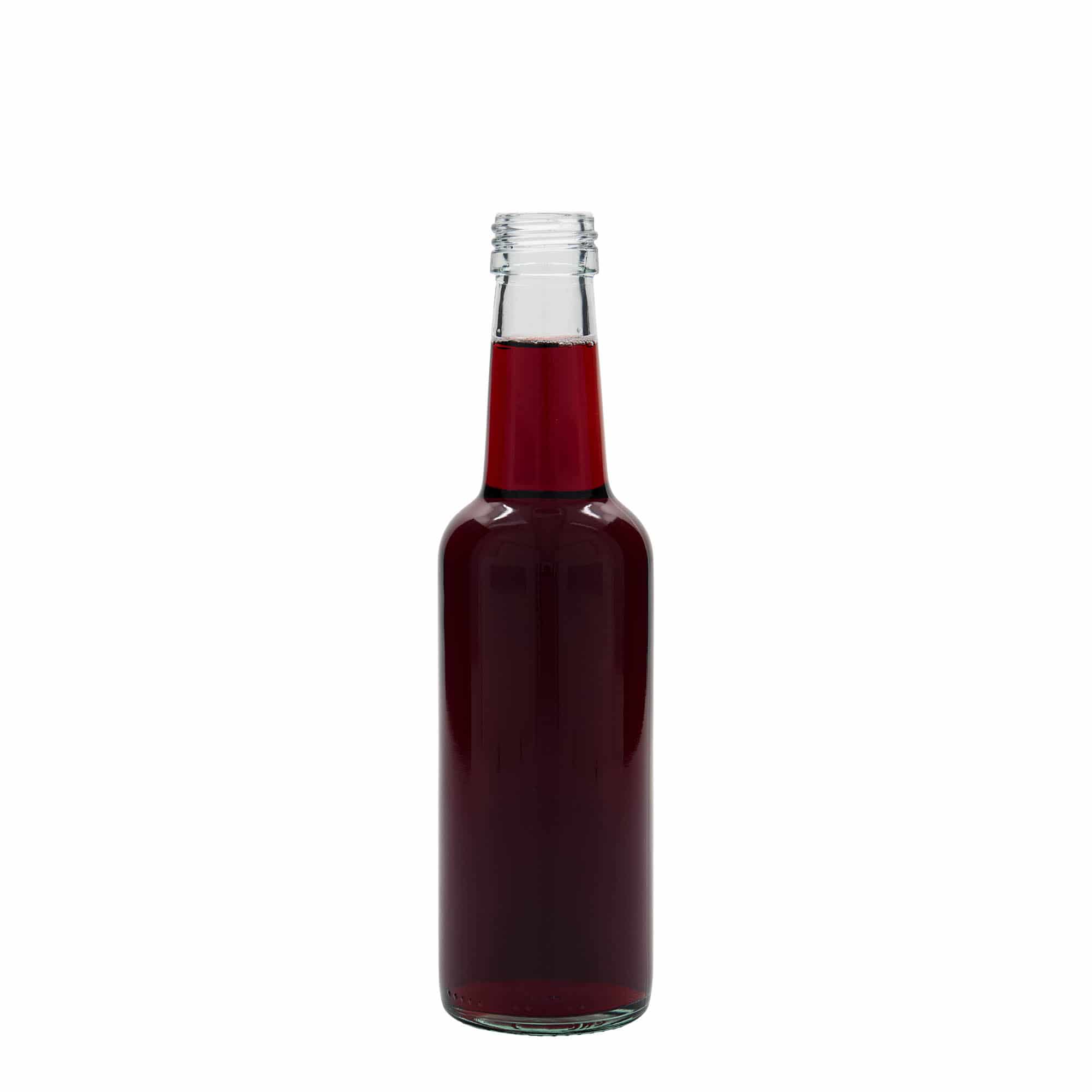 250 ml lasipullo suorakauluksella, suuaukko: PP 28 250 ml lasipullo suorakauluksella, suuaukko: PP 28