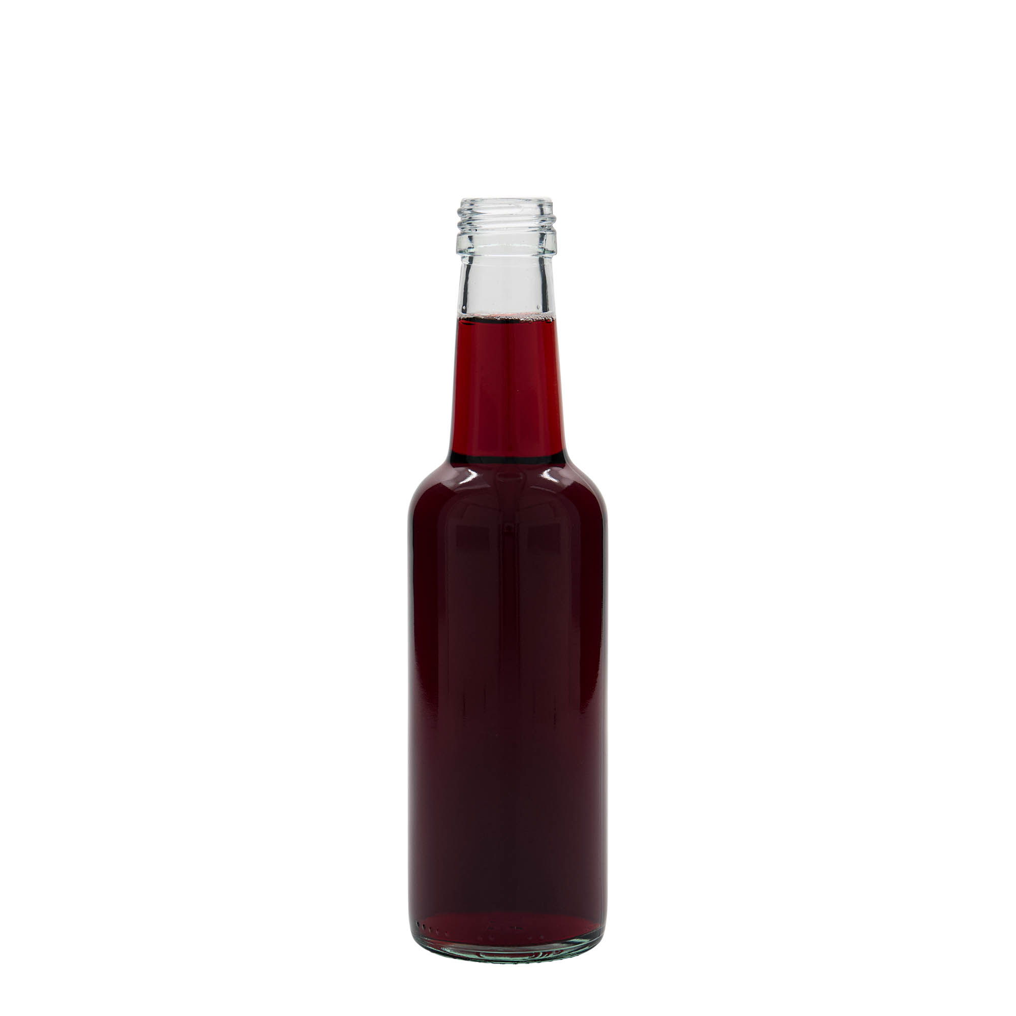 250 ml lasipullo suorakauluksella, suuaukko: PP 28 250 ml lasipullo suorakauluksella, suuaukko: PP 28
