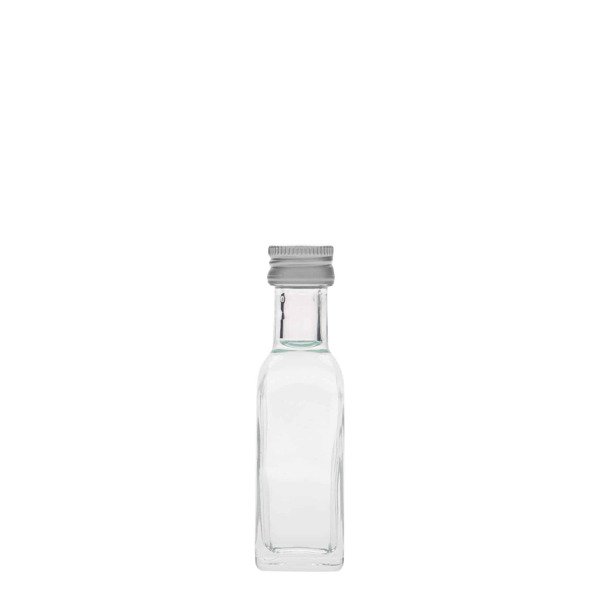 20 ml lasipullo ”Marasca”, neliömäinen, suuaukko: PP 18