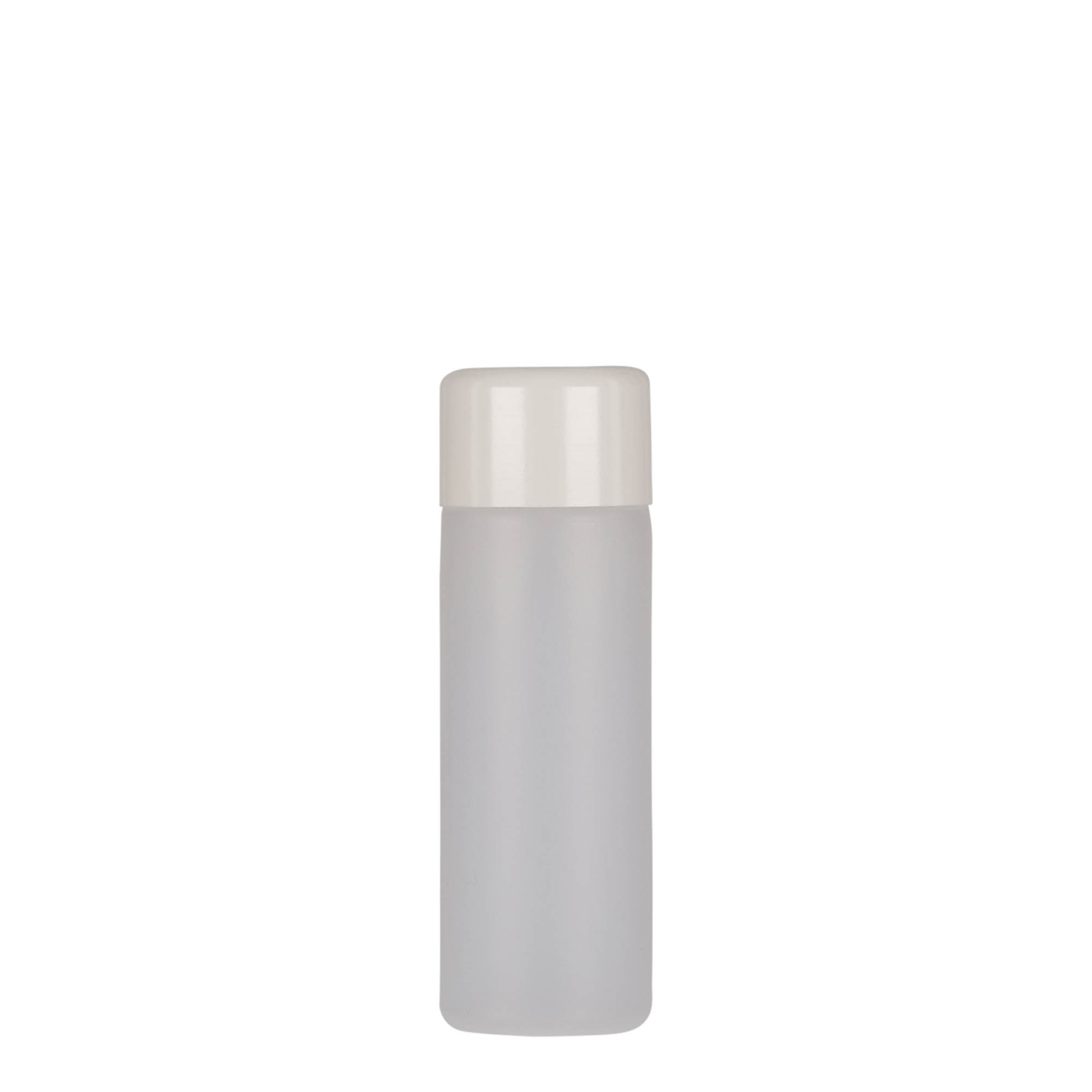 50 ml pyöreä pullo, PE-muovi, luonnonväri, suuaukko: ruuvikorkki