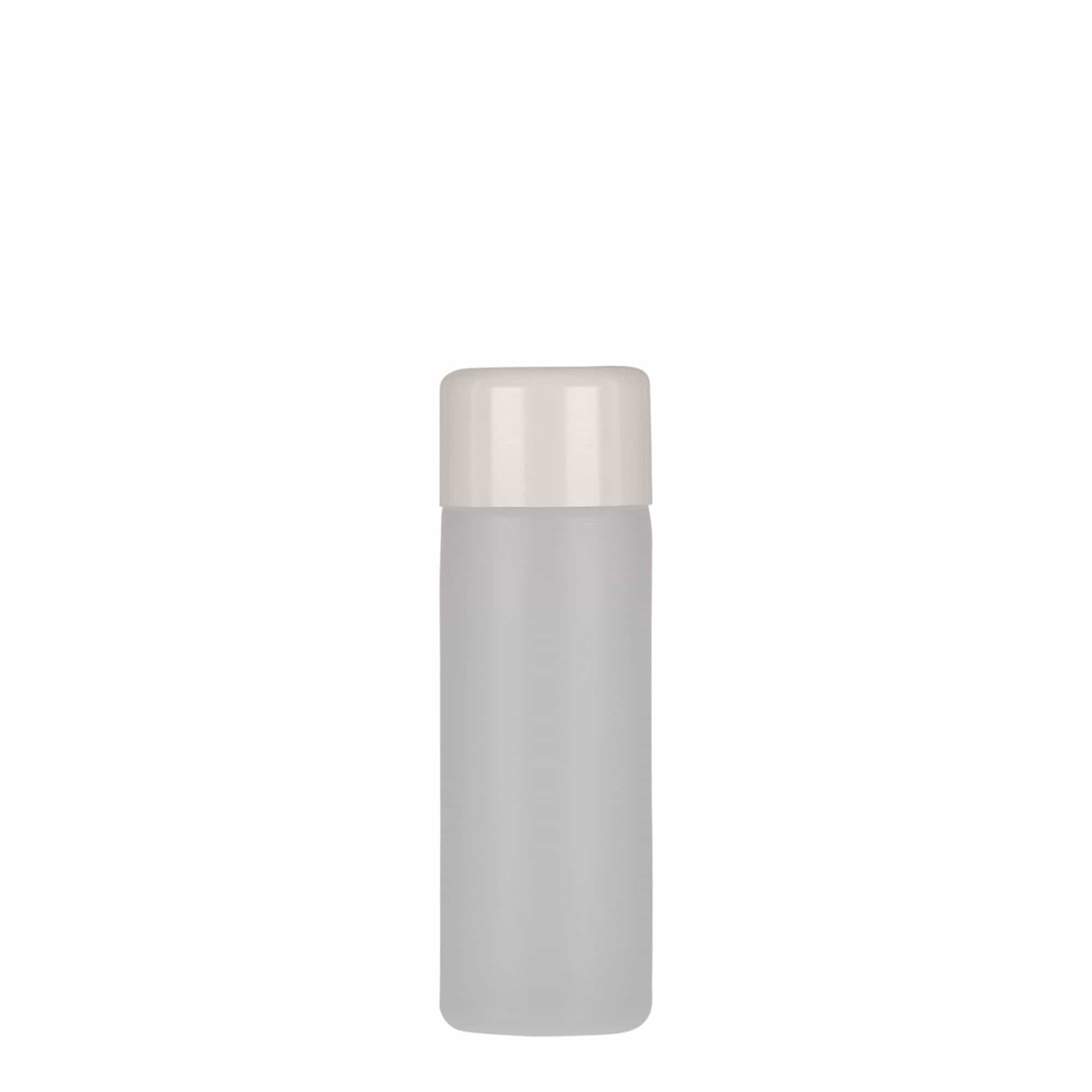 50 ml pyöreä pullo, PE-muovi, luonnonväri, suuaukko: ruuvikorkki