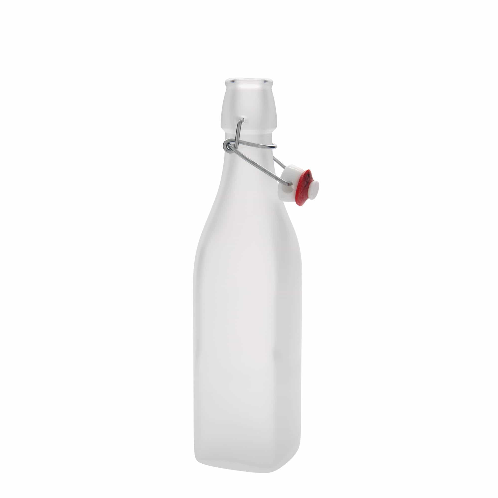 500 ml lasipullo 'Swing, neliömäinen, valkoinen, suuaukko: lukittava metallikorkki'