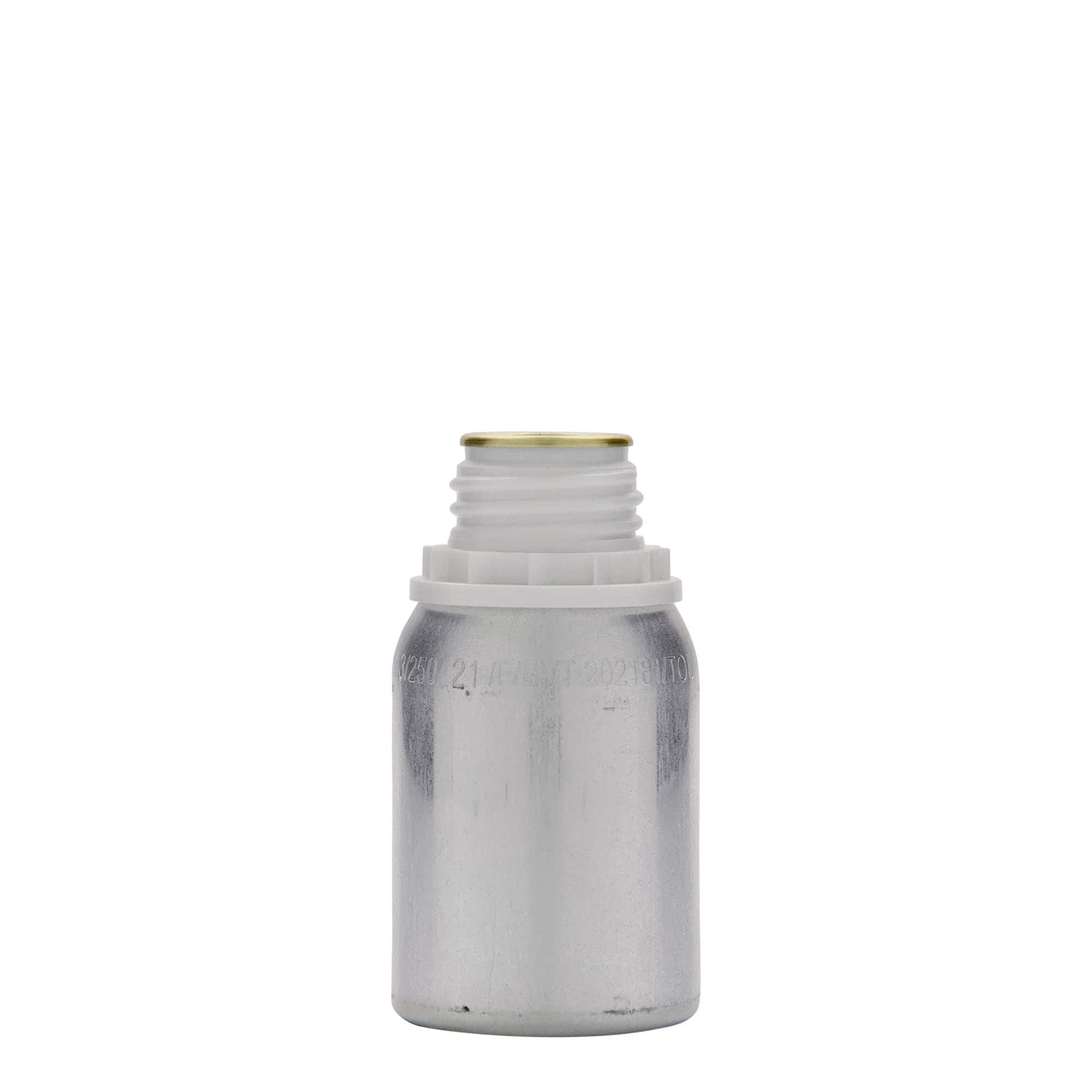 125 ml alumiinipullo, metalli, hopea, suuaukko: DIN 32