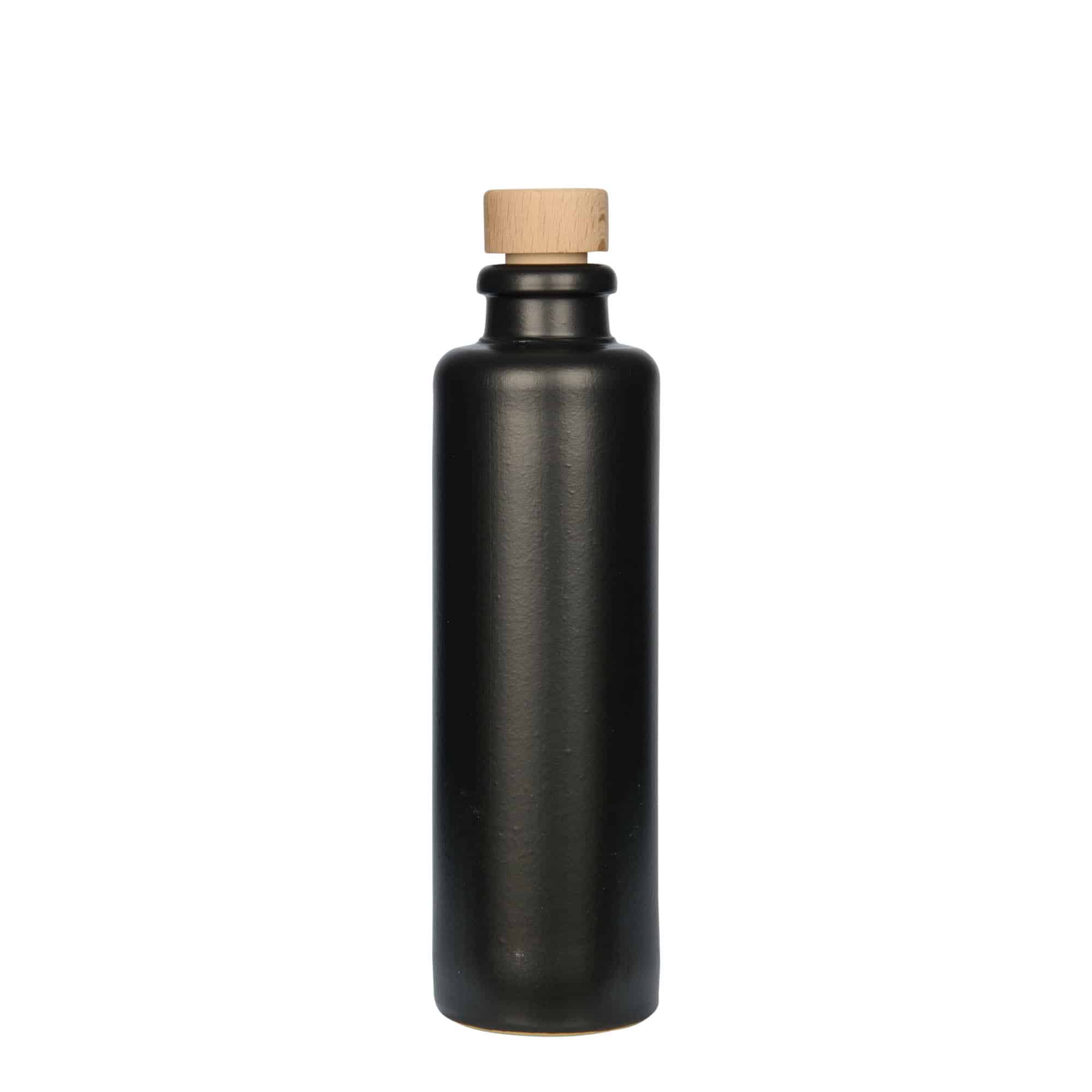 200 ml saviruukku, kivitavara, musta, suuaukko: korkki
