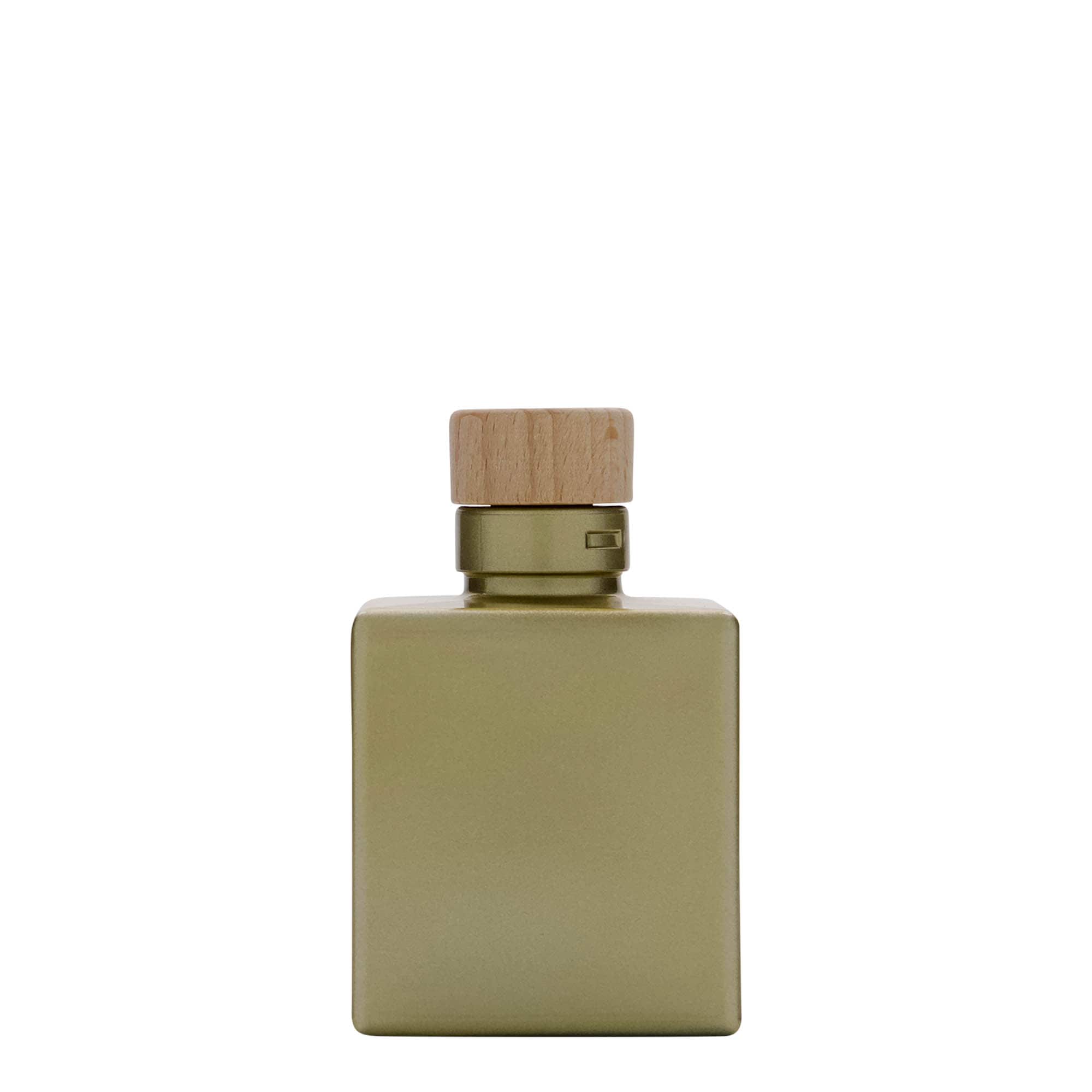 100 ml lasipullo 'Cube', neliskulmainen, kulta, suuaukko: korkki