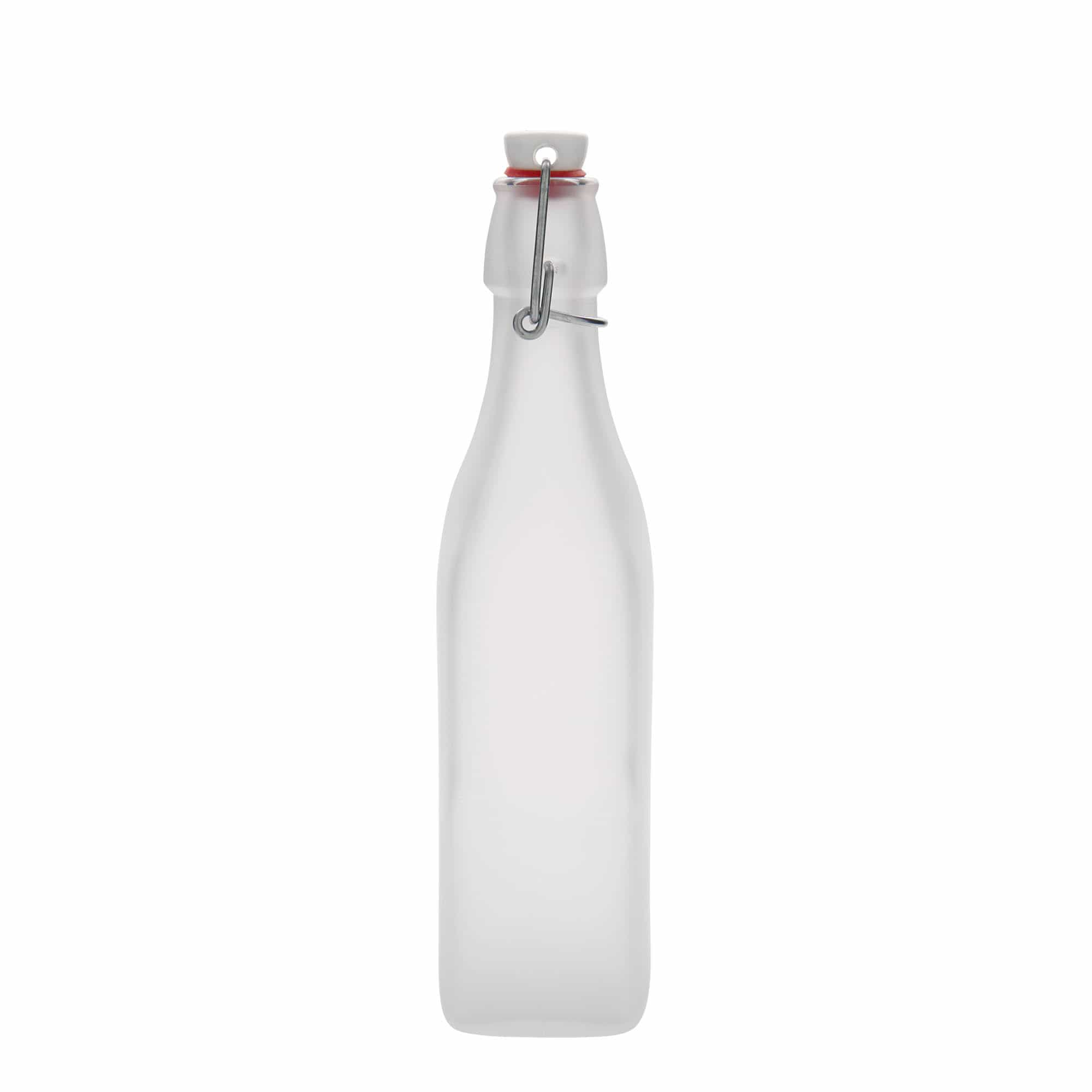 500 ml lasipullo 'Swing, neliömäinen, valkoinen, suuaukko: lukittava metallikorkki'