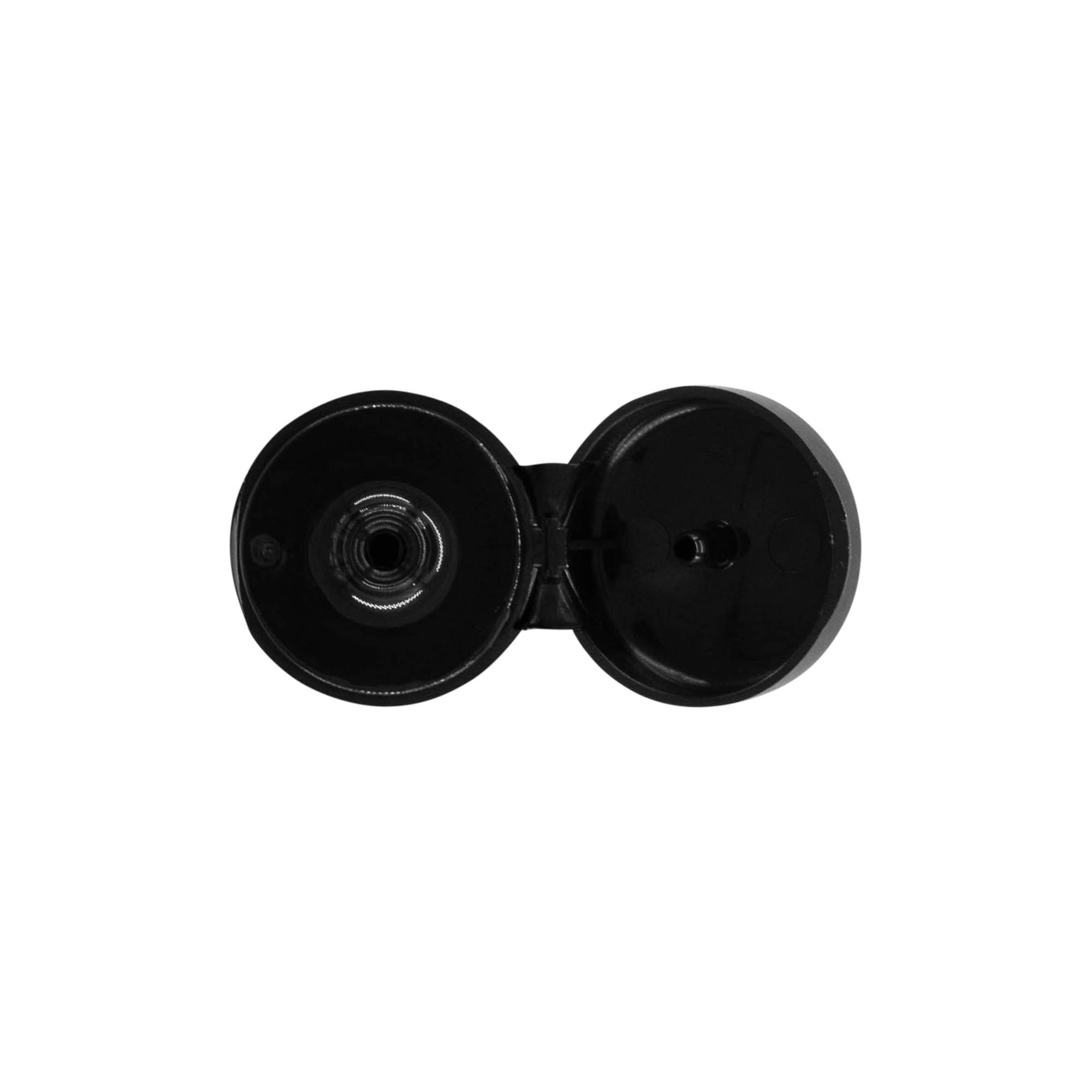 Ruuvikorkki kääntösaranalla, PP-muovia, musta, suulle: 20/410