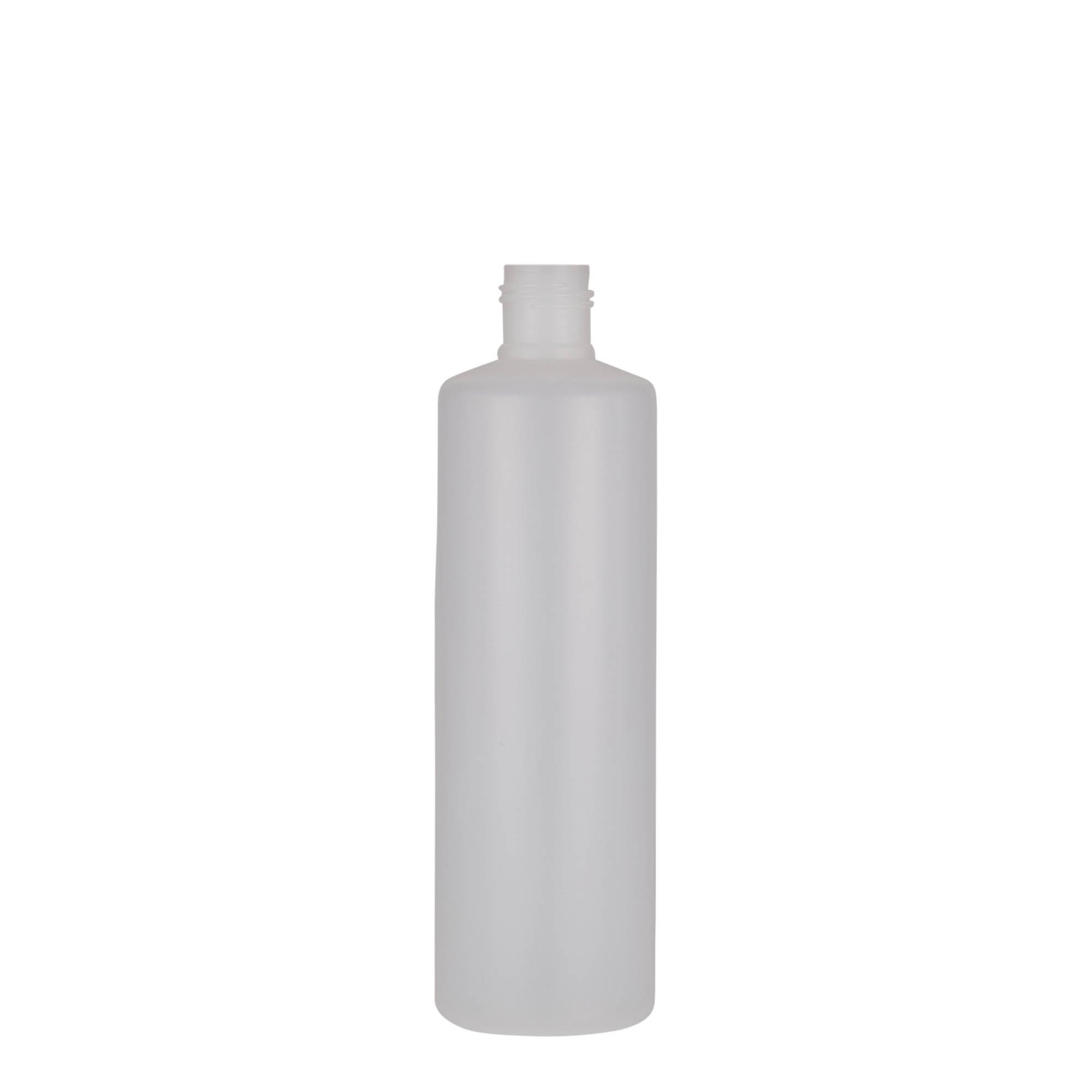 250 ml pyöreä pullo, PE-muovi, luonnonväri, suuaukko: ruuvikorkki