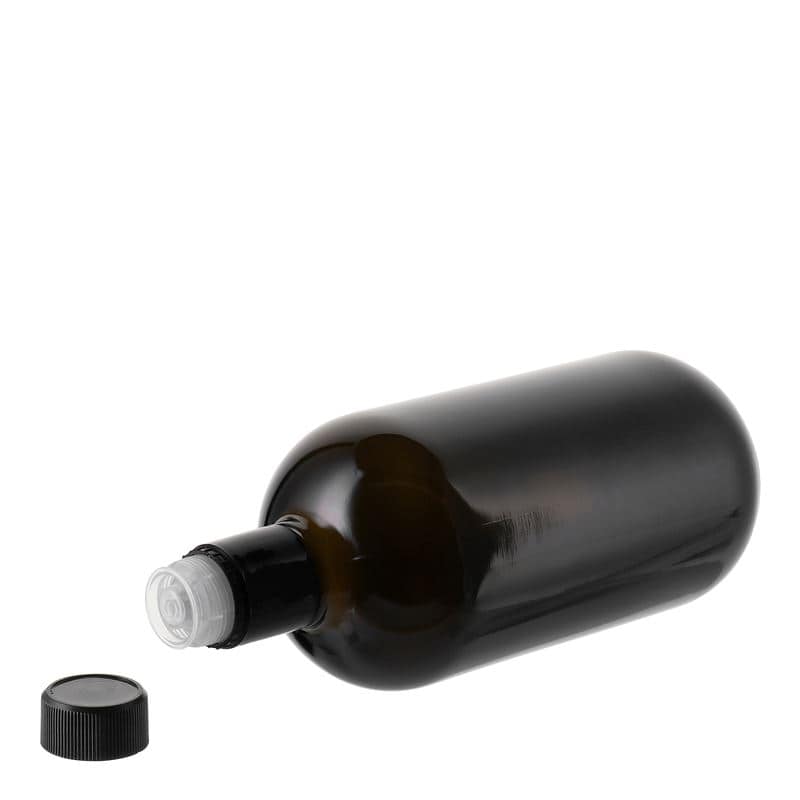750 ml etikka-/öljypullo 'Biolio', lasi, antiikinvihreä, suu: DOP