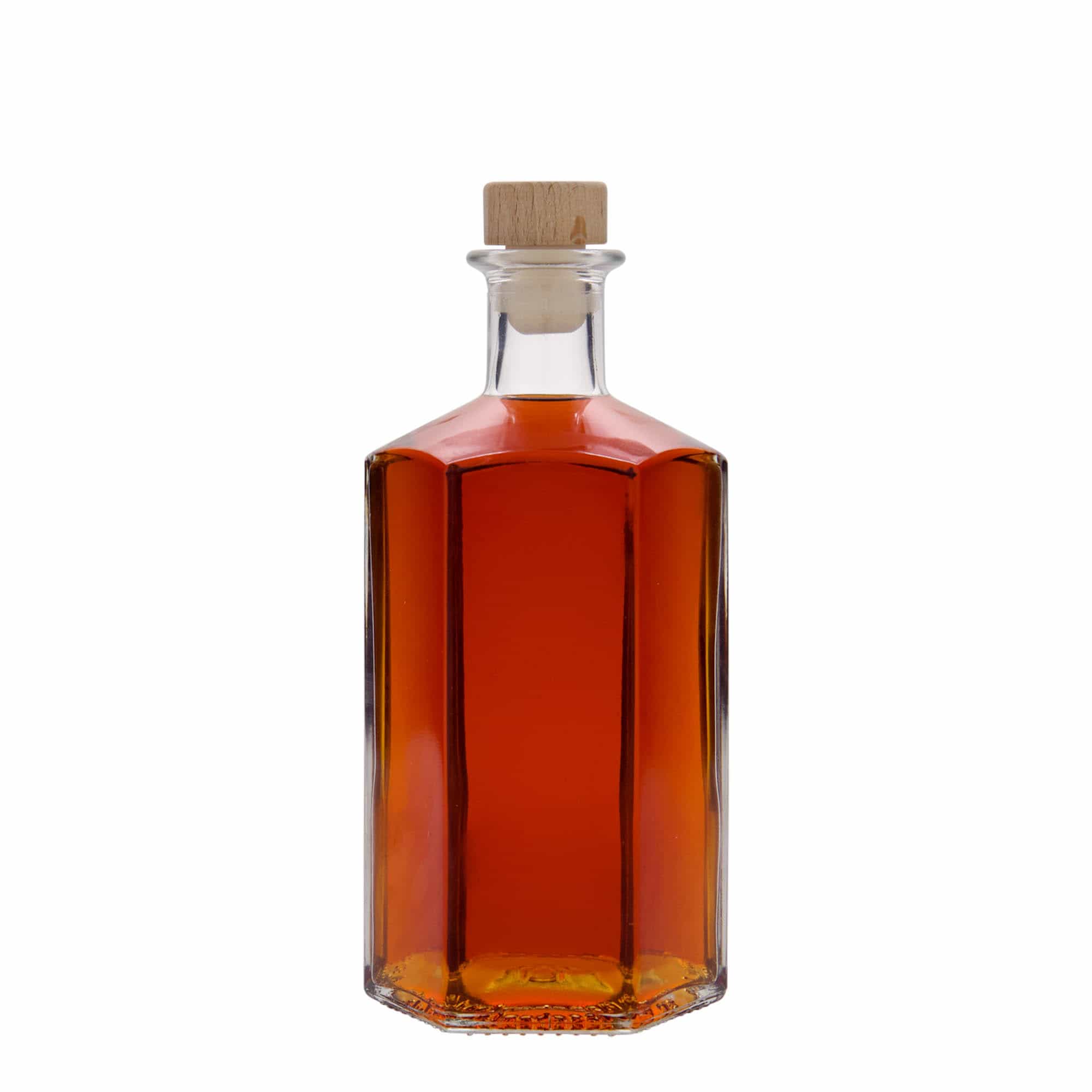 500 ml lasipullo apteekkarille ”Jimmy”, kuusikulmainen, suuaukko: korkki