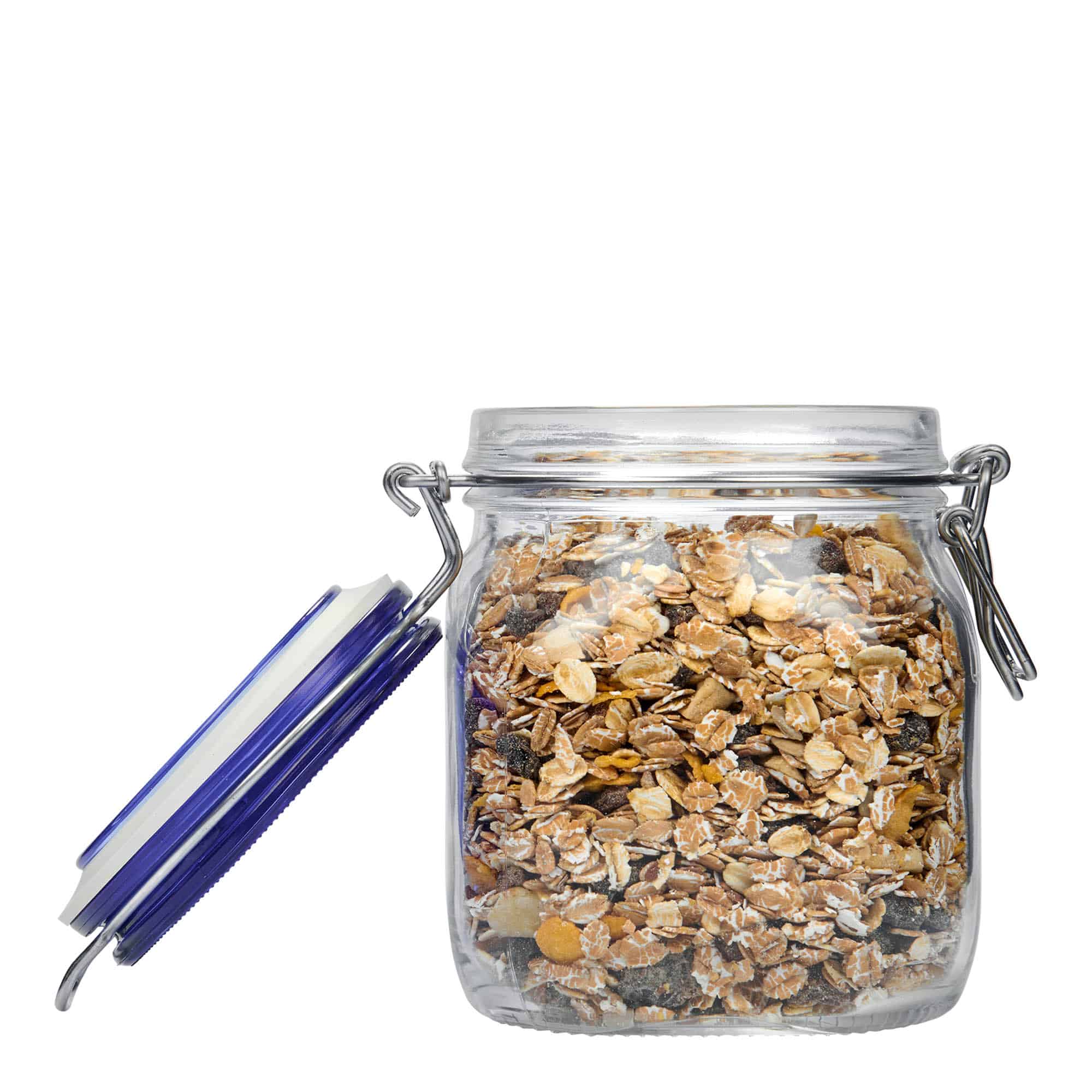 750 ml lankalukollinen purkki 'Fido' sininen kansi, neliömäinen, suu: lankalukko