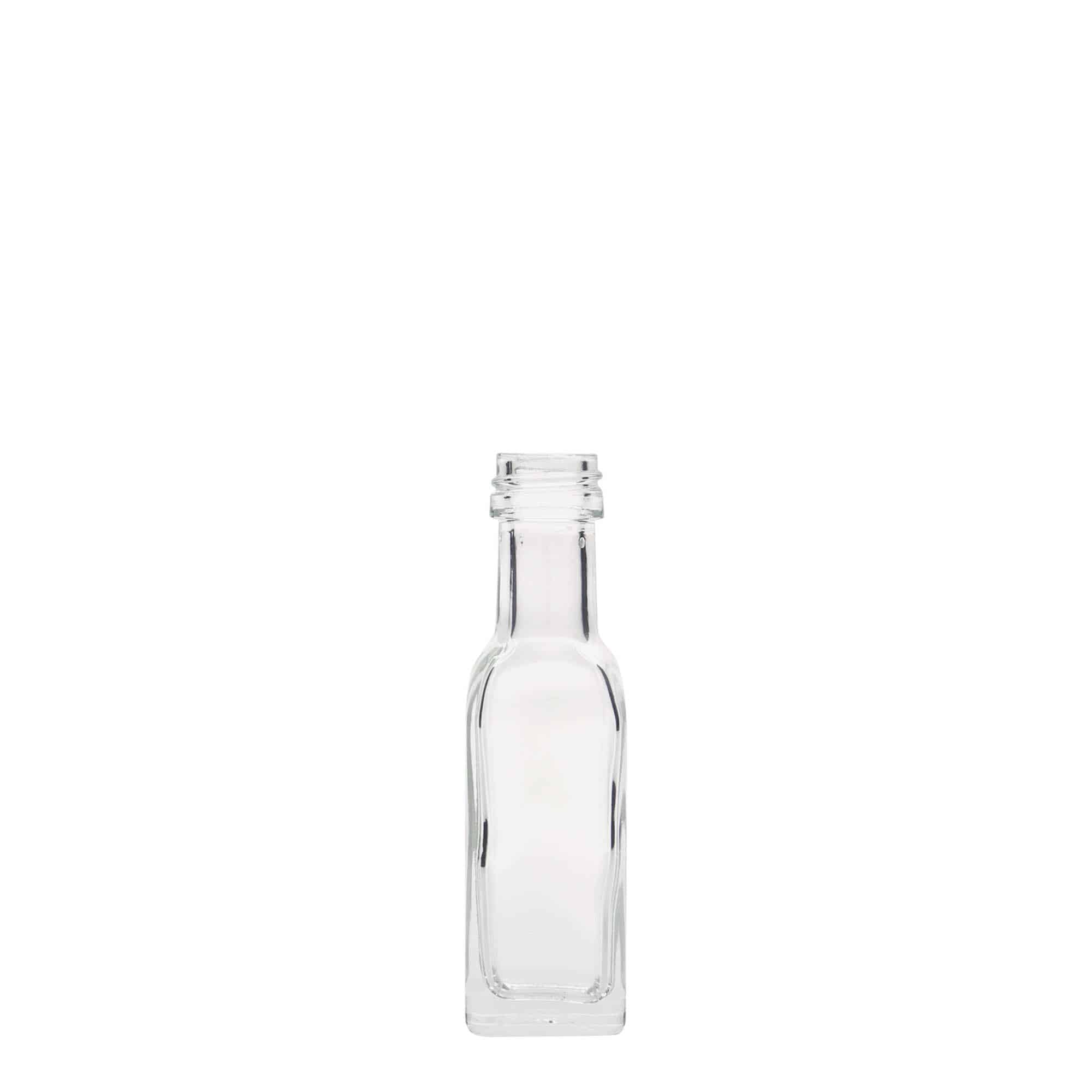 20 ml lasipullo 'Marasca', neliö, suu: PP 18 20 ml lasipullo 'Marasca', neliö, suu: PP 18