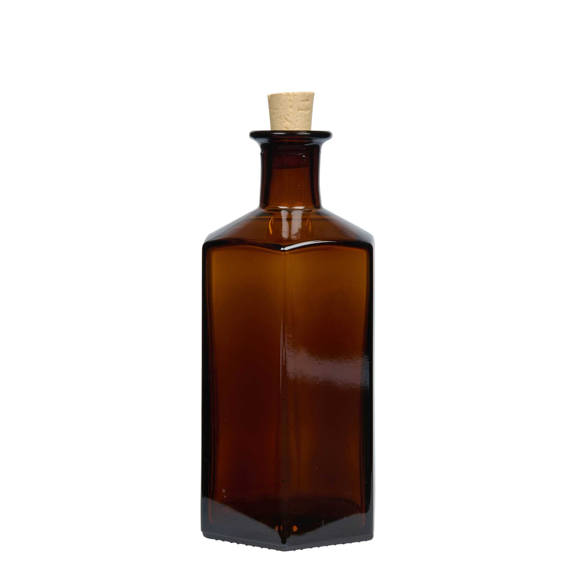 500 ml apteekkarin lasipullo 'Jimmy'. kuusikulmainen. ruskea. suu: korkki