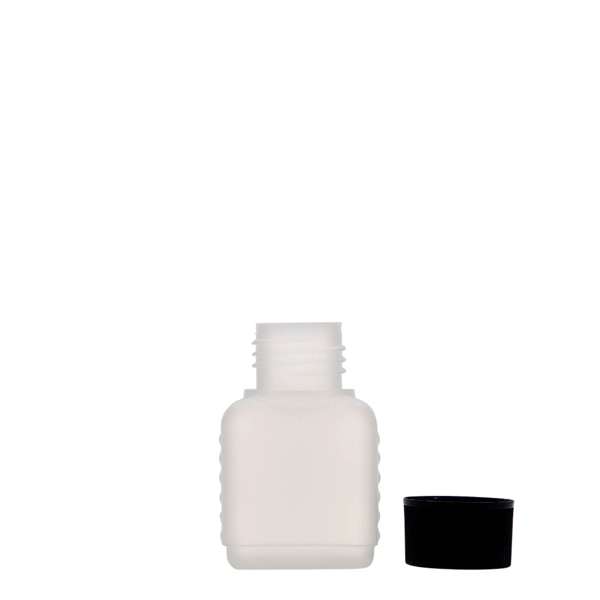 50 ml kanisteripullo, suorakaide, HDPE-muovi, luonnonvärinen, suuaukko: DIN 25