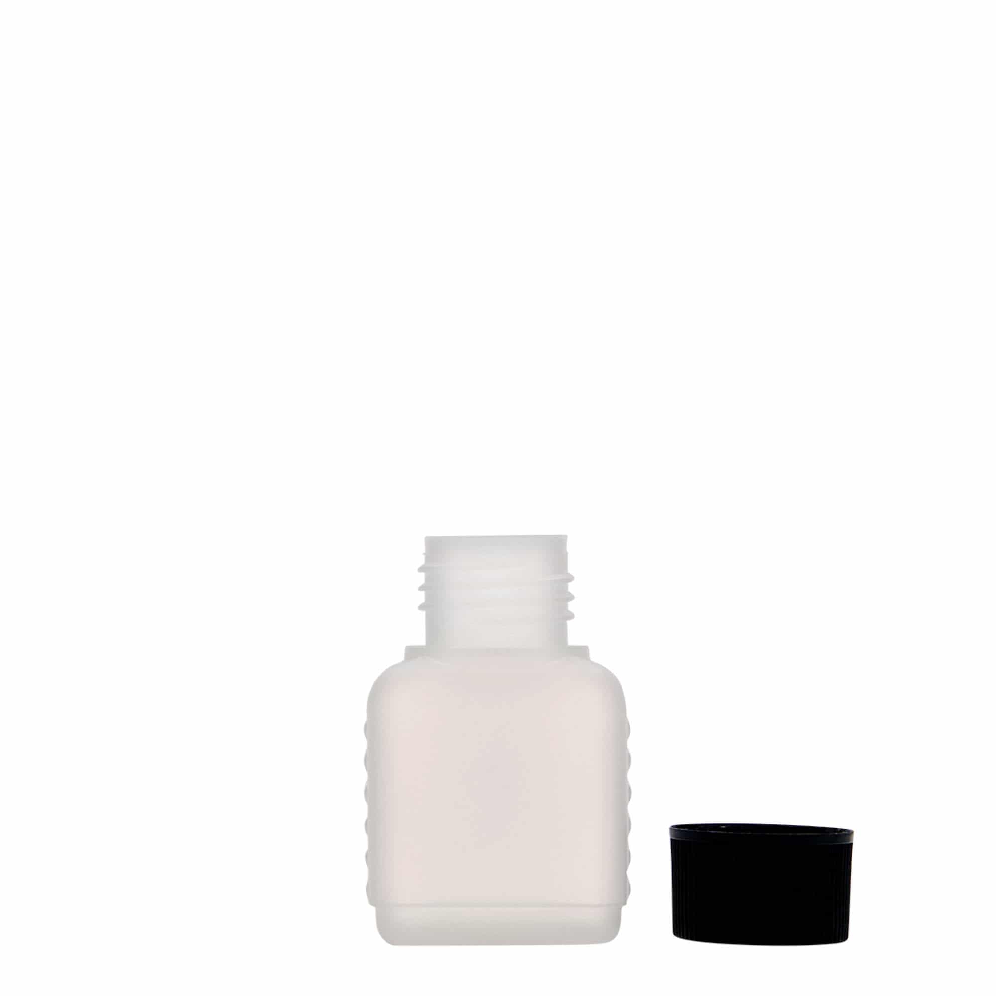 50 ml kanisteripullo, suorakaide, HDPE-muovi, luonnonvärinen, suuaukko: DIN 25