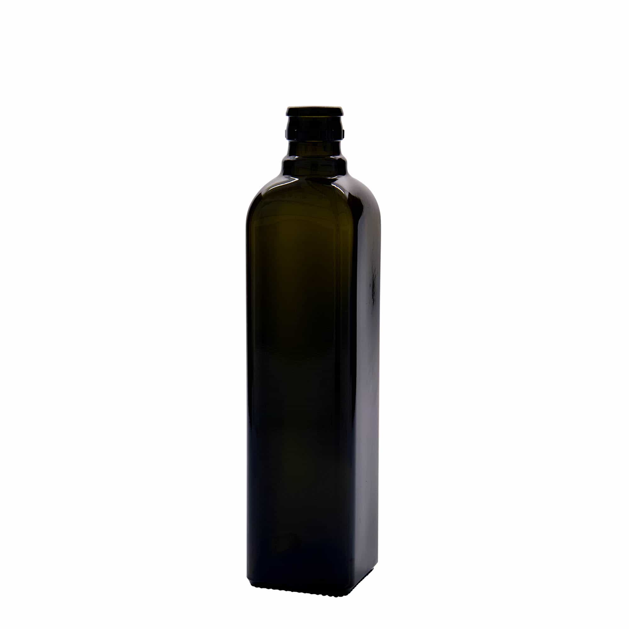 500 ml etikka-/öljypullo 'Quadra', lasi, neliö, antiikinvihreä, suu: DOP