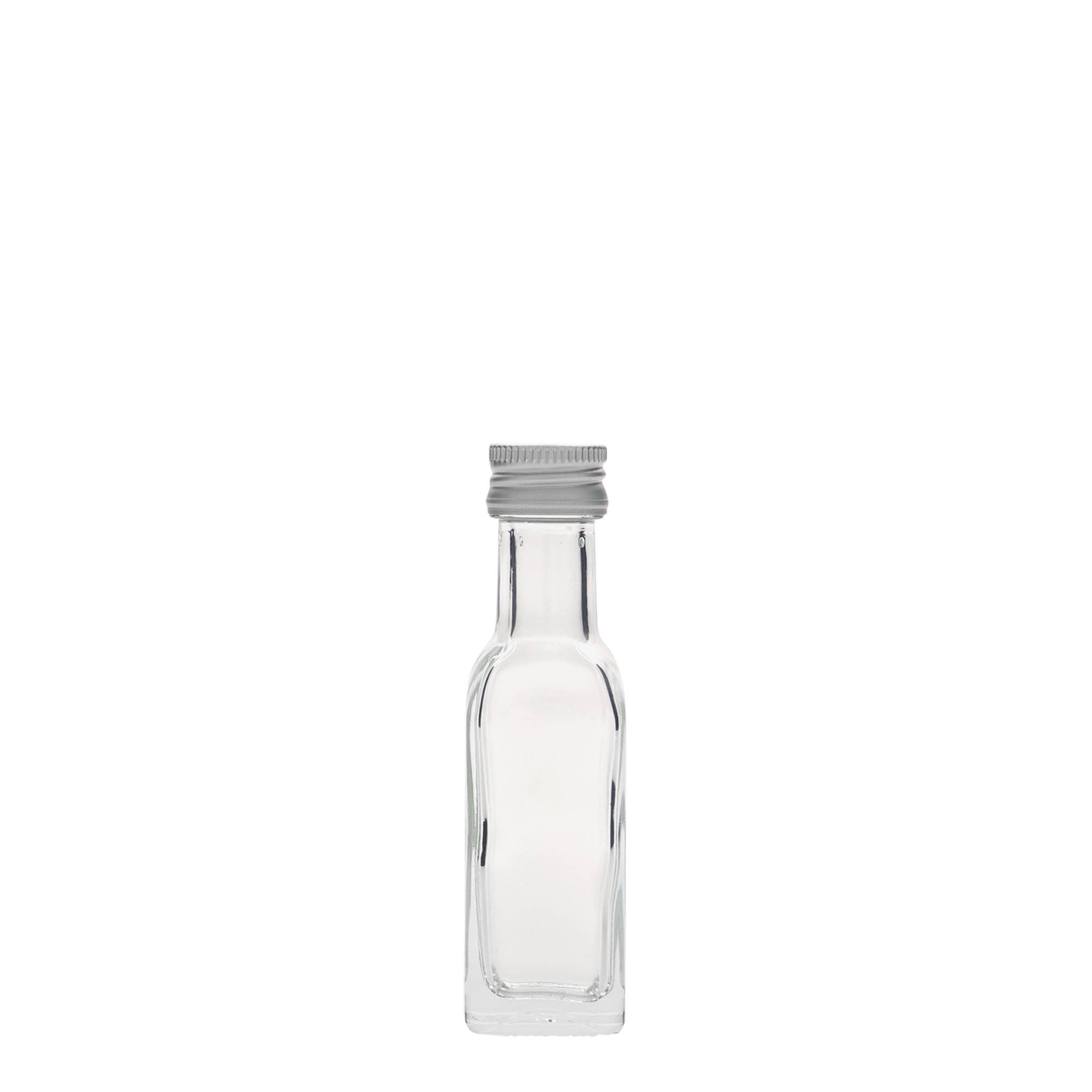 20 ml lasipullo 'Marasca', neliömäinen, suuaukko: PP 18 20 ml lasipullo 'Marasca', neliömäinen, suuaukko: PP 18