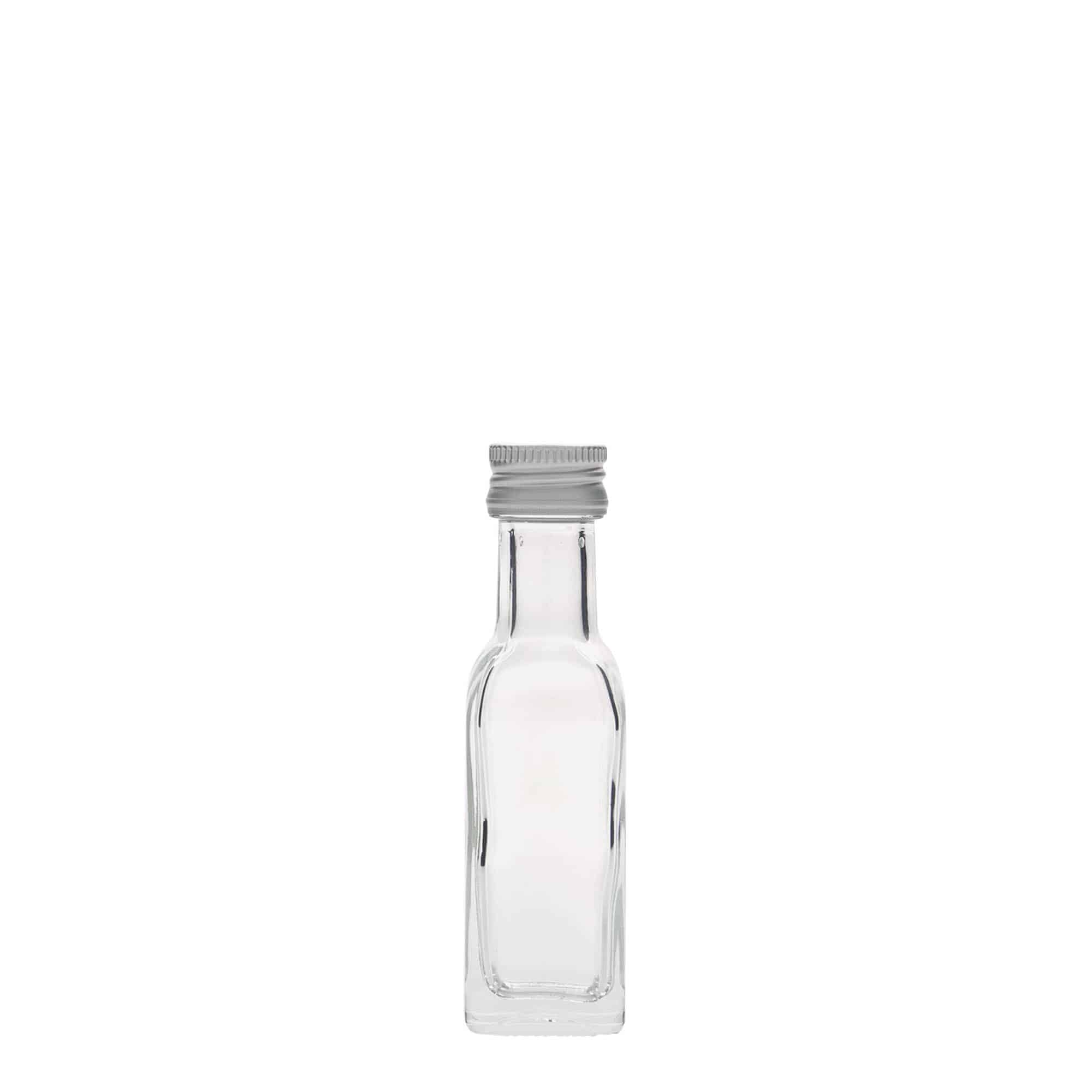 20 ml lasipullo ”Marasca”, neliömäinen, suuaukko: PP 18