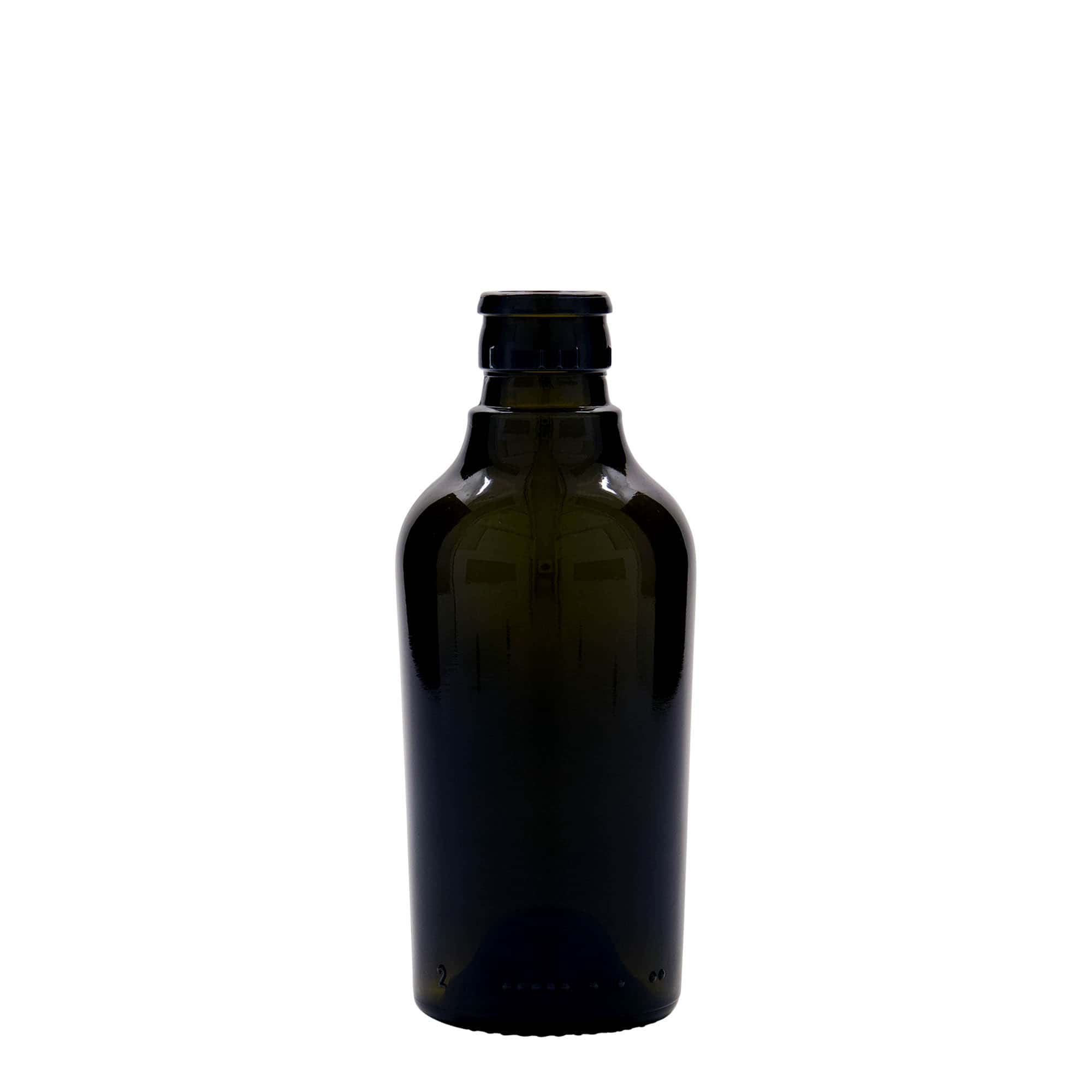 250 ml etikka-/öljypullo ”Oleum”, lasia, antiikkivihreä, suuaukko: DOP