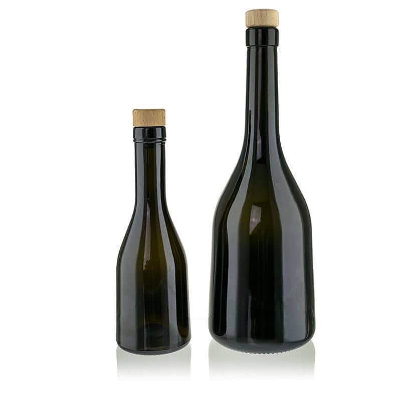 750 ml lasipullo 'Rustica', antiikinvihreä, suu: korkki