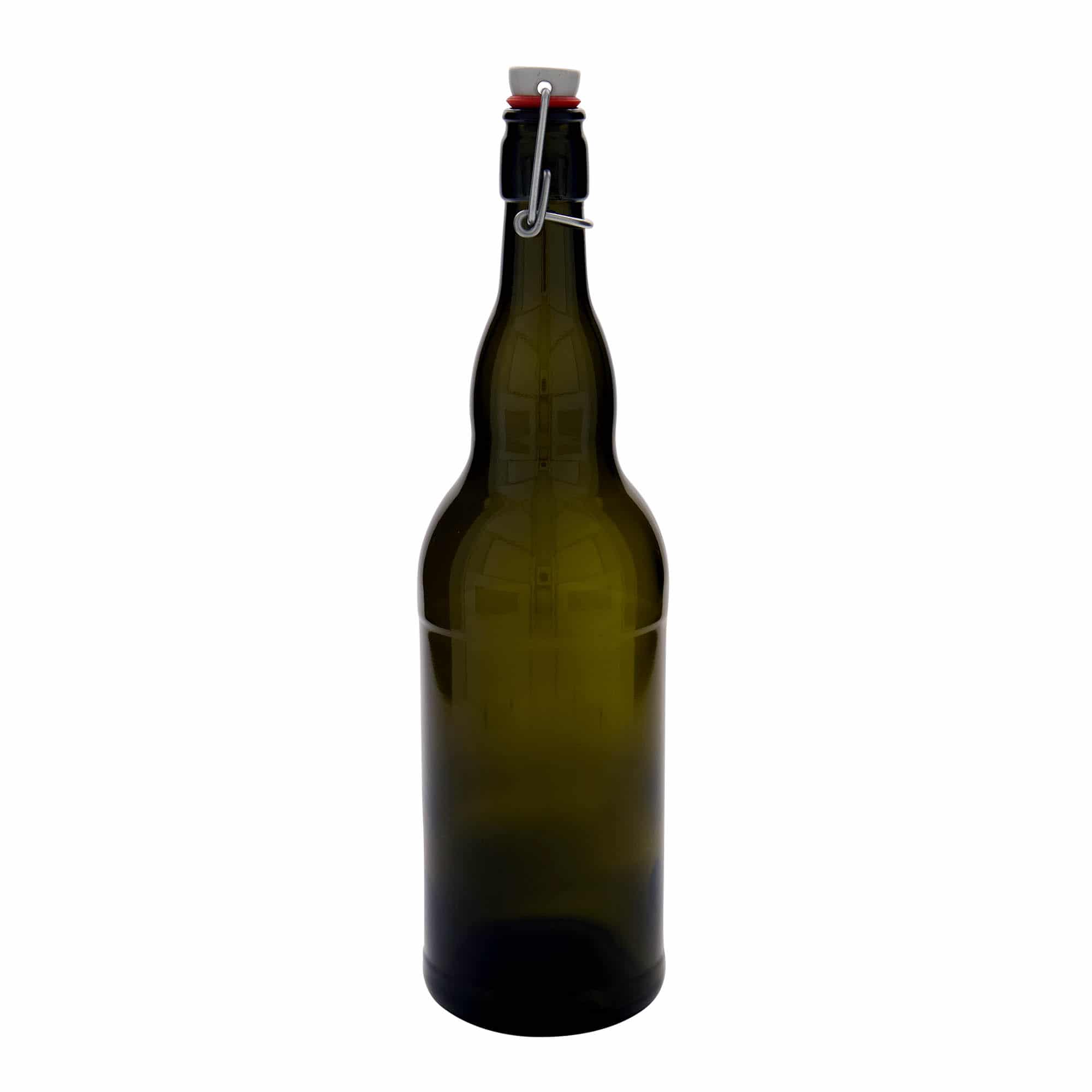 1000 ml olutpullo Belgia, lasi, antiikinvihreä, suu: patenttikorkki