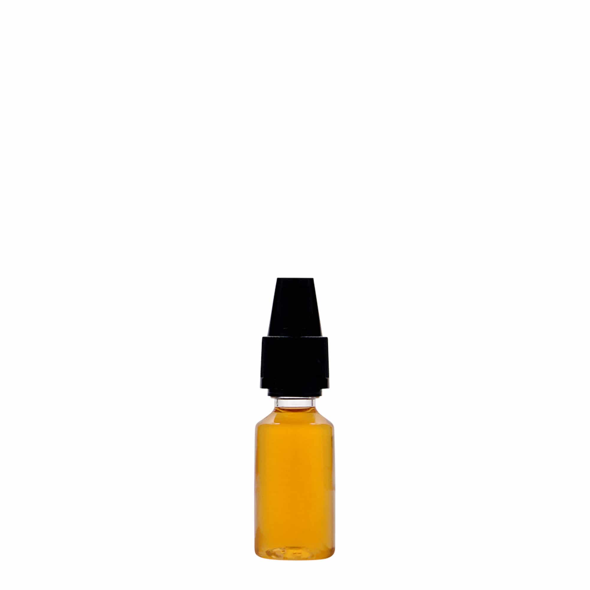 10 ml PET-pullo 'E-Liquid' laadun- ja lapsilukolla, muovia, suuaukko: ruuvikorkki