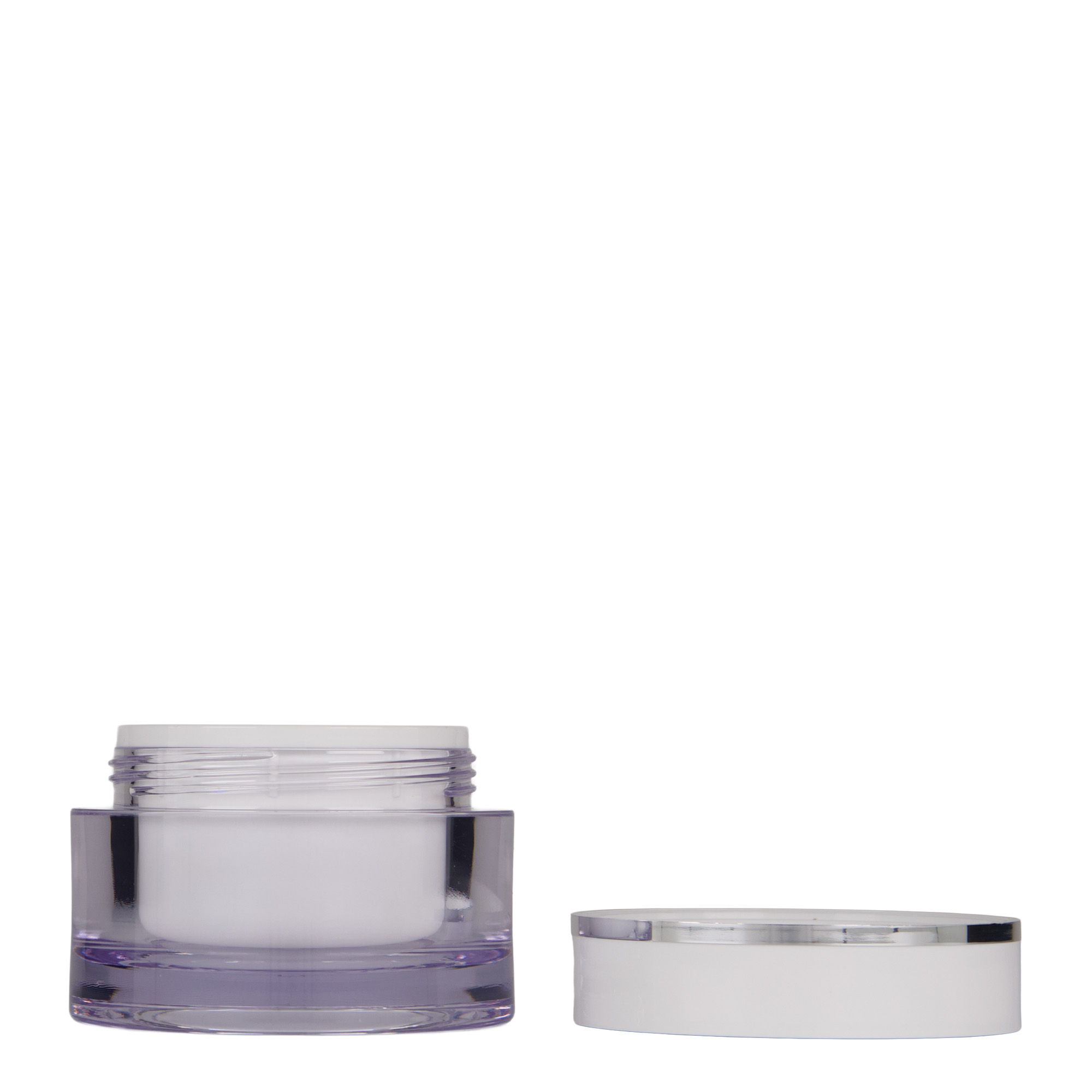 50 ml purkki, SAN-muovi, valkoinen, suuaukko: kierrekorkki 50 ml purkki, SAN-muovi, valkoinen, suuaukko: kierrekorkki