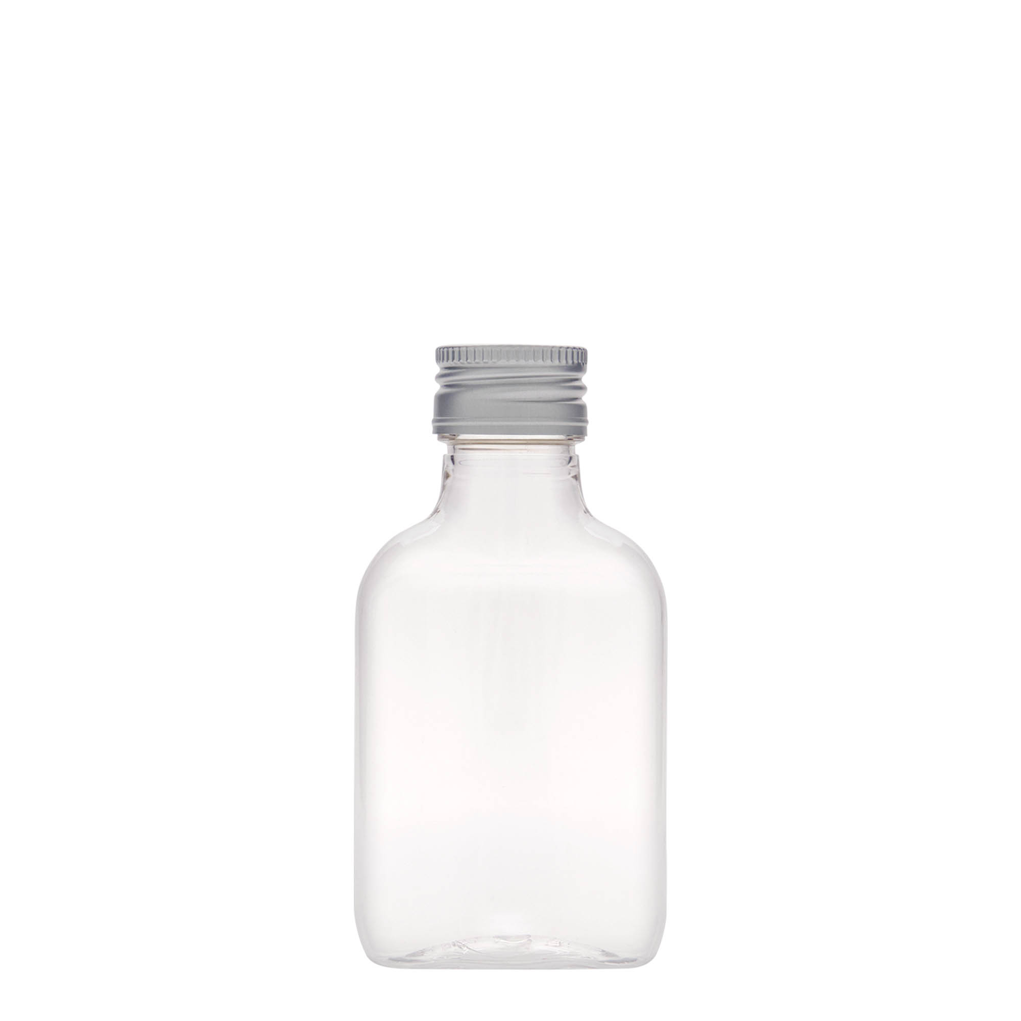 100 ml taskupullo, ovaali, PET-muovia, suuaukko: PP 28 100 ml taskupullo, ovaali, PET-muovia, suuaukko: PP 28