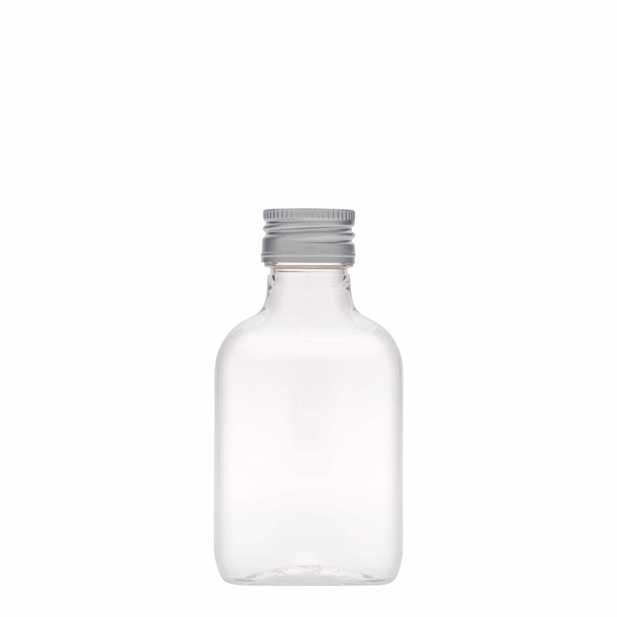 100 ml taskupullo, ovaali, PET-muovia, suuaukko: PP 28