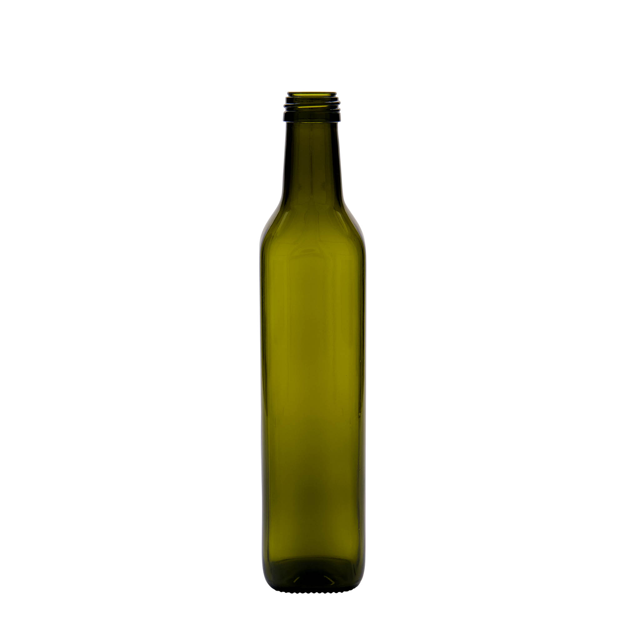 500 ml lasipullo 'Marasca', neliö, antiikkivihreä, suuaukko: PP 31,5