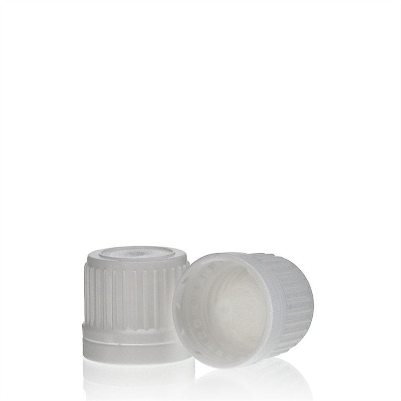 Ruuvikorkki tiputusosalla, PE-muovia, valkoinen, suulle: DIN 18 Ruuvikorkki tiputusosalla, PE-muovia, valkoinen, suulle: DIN 18