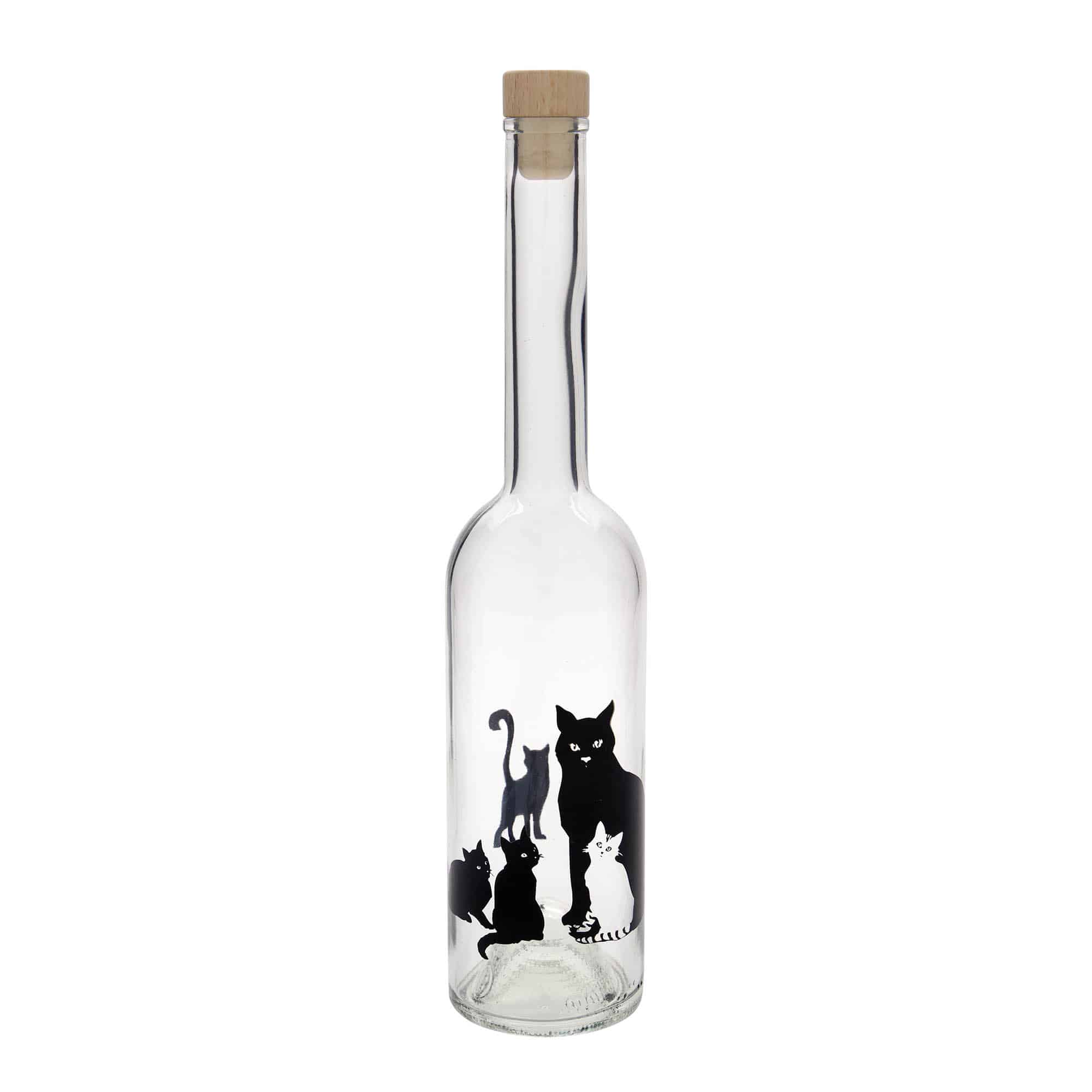500 ml lasipullo 'Ooppera', kuvio: kissat, suu: korkki
