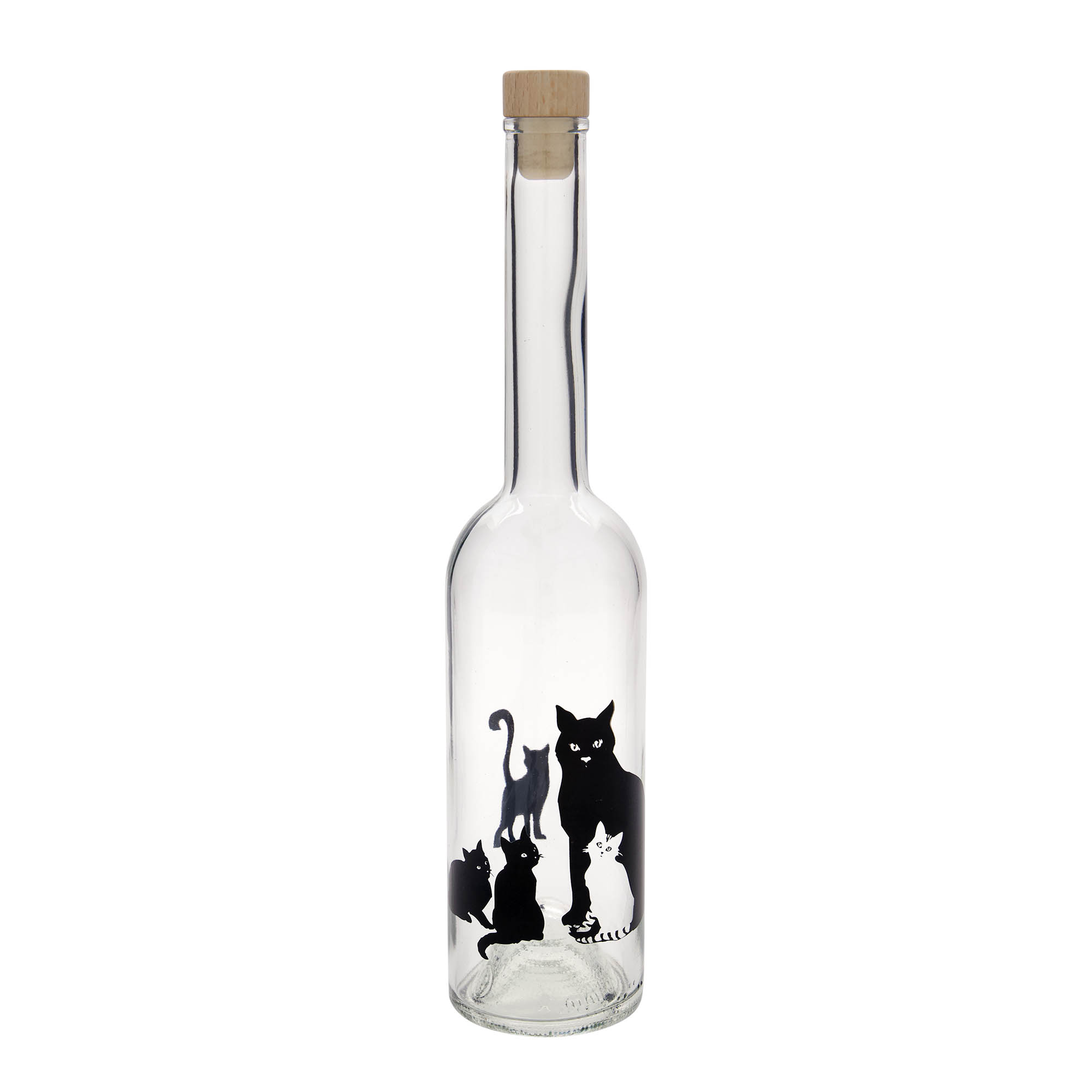500 ml lasipullo 'Opera', kuvio: kissat, suuaukko: korkki