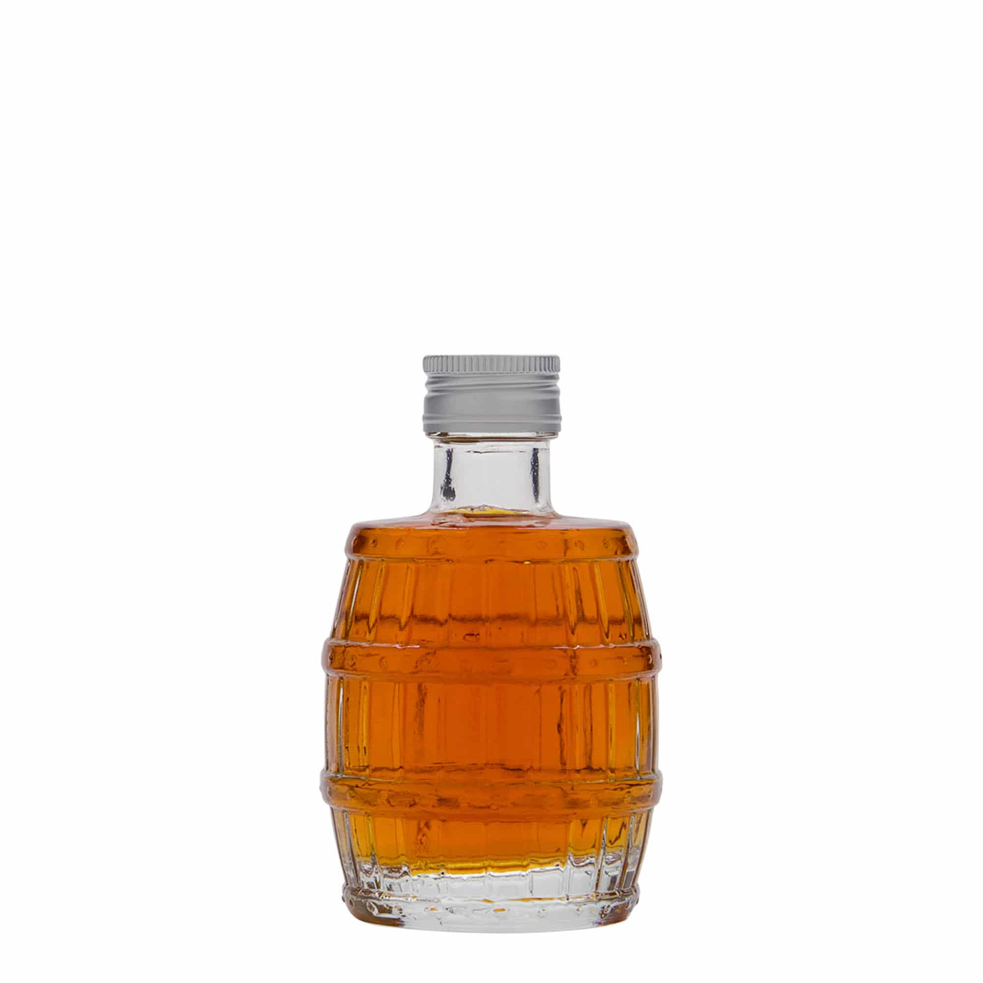 100 ml lasipullo ”tynnyri”, suuaukko: PP 24
