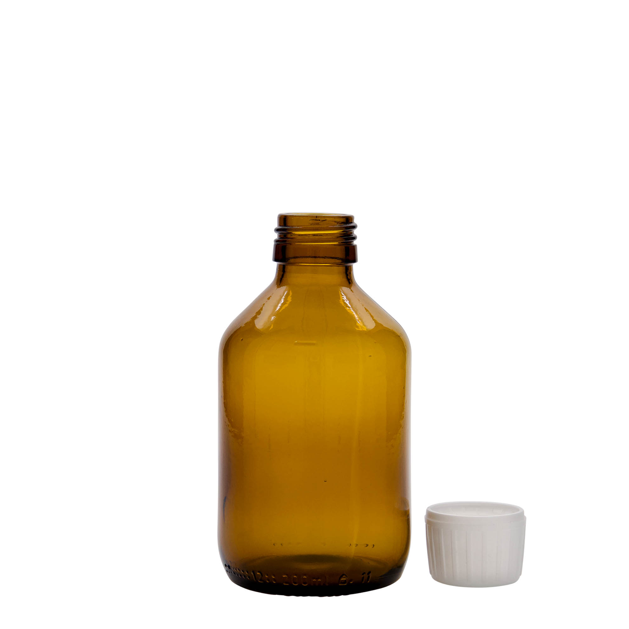 200 ml lääke pullo, ruskea, lasi, suuaukko: PP 28