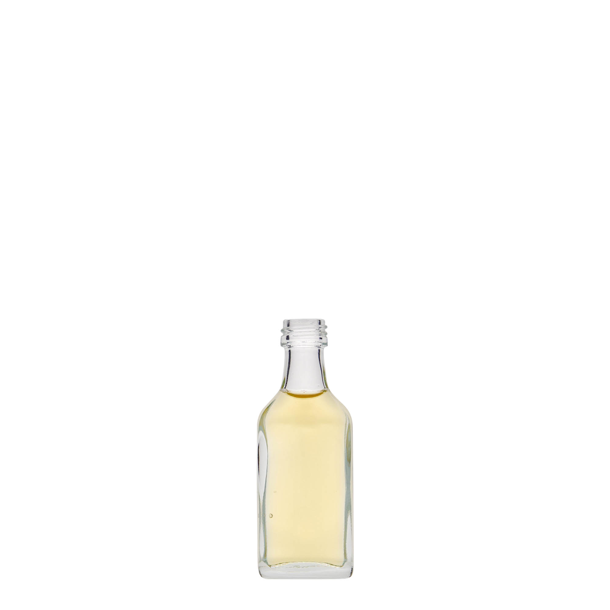 20 ml taskupullo, suorakulmainen, lasia, suuaukko: PP 18 20 ml taskupullo, suorakulmainen, lasia, suuaukko: PP 18